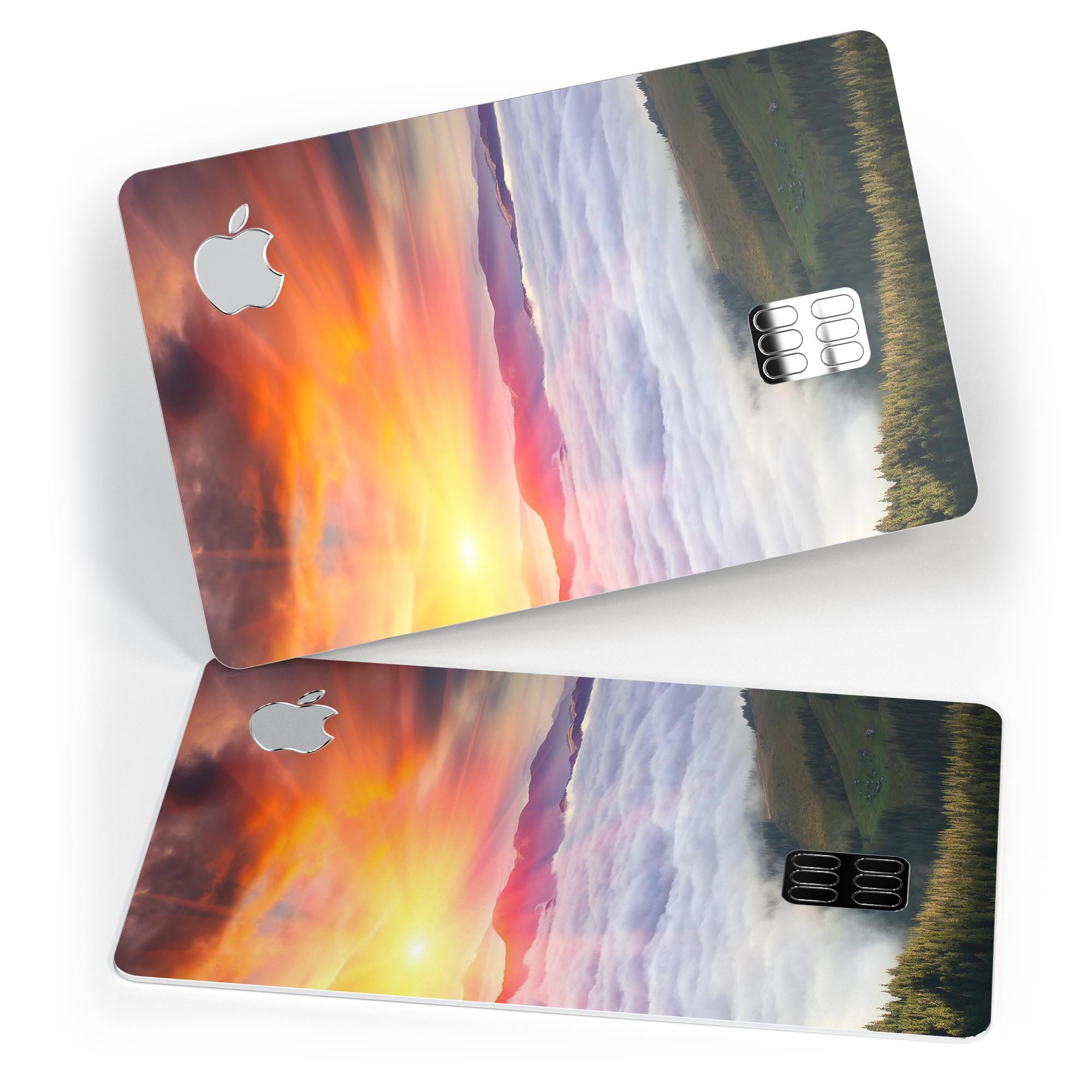 Foggy Mountainside Premium Protective Decal Skin-Kit for Apple Card, showcasing its sleek design and high-quality finish.