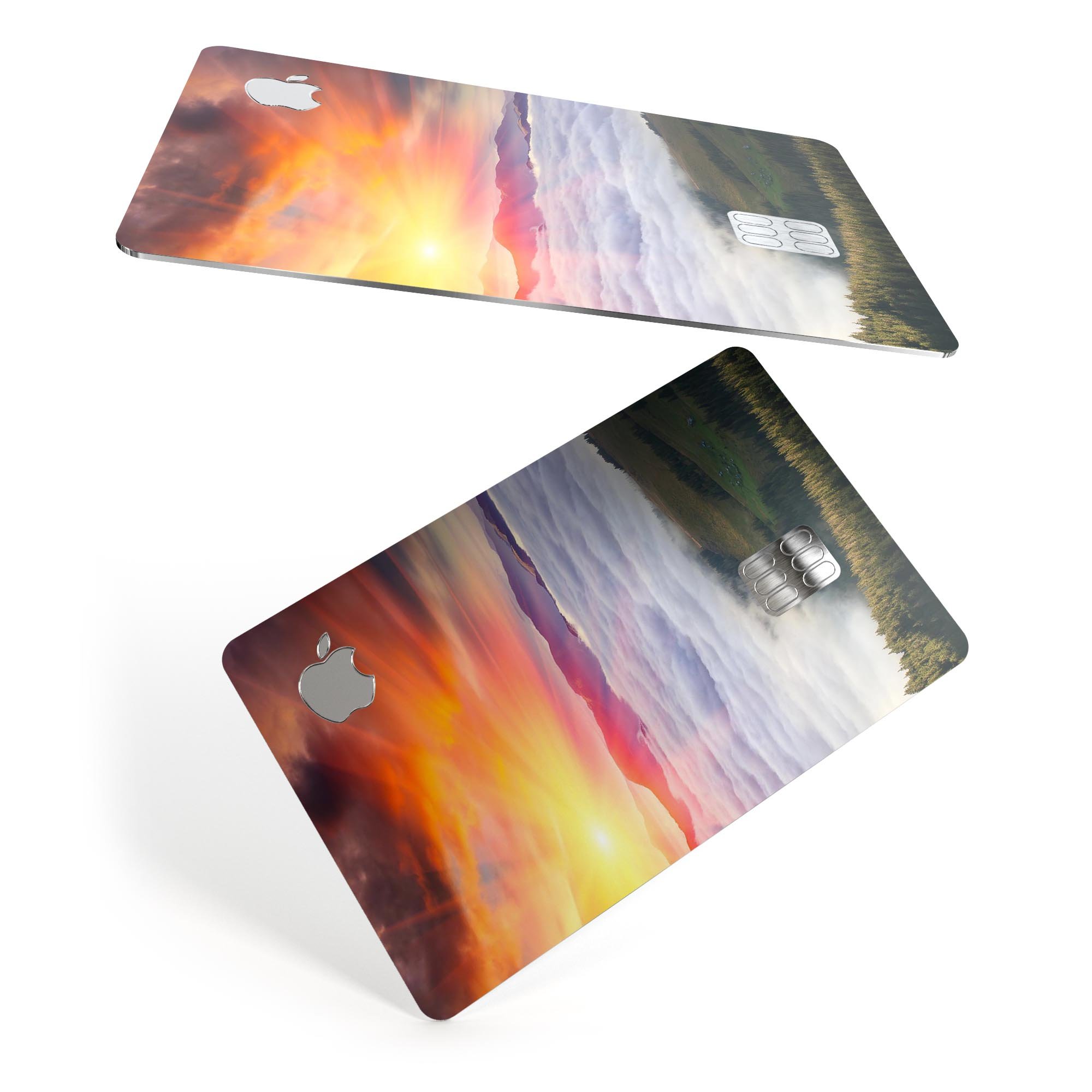 Foggy Mountainside Premium Protective Decal Skin-Kit for Apple Card, showcasing its sleek design and high-quality finish.