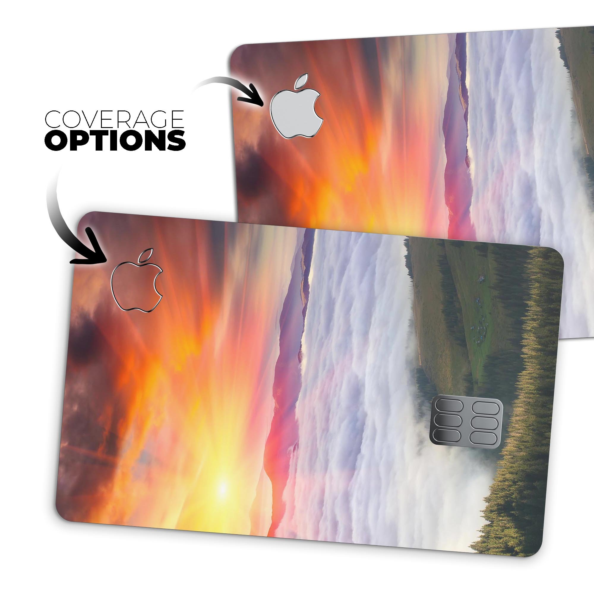 Foggy Mountainside Premium Protective Decal Skin-Kit for Apple Card, showcasing its sleek design and high-quality finish.