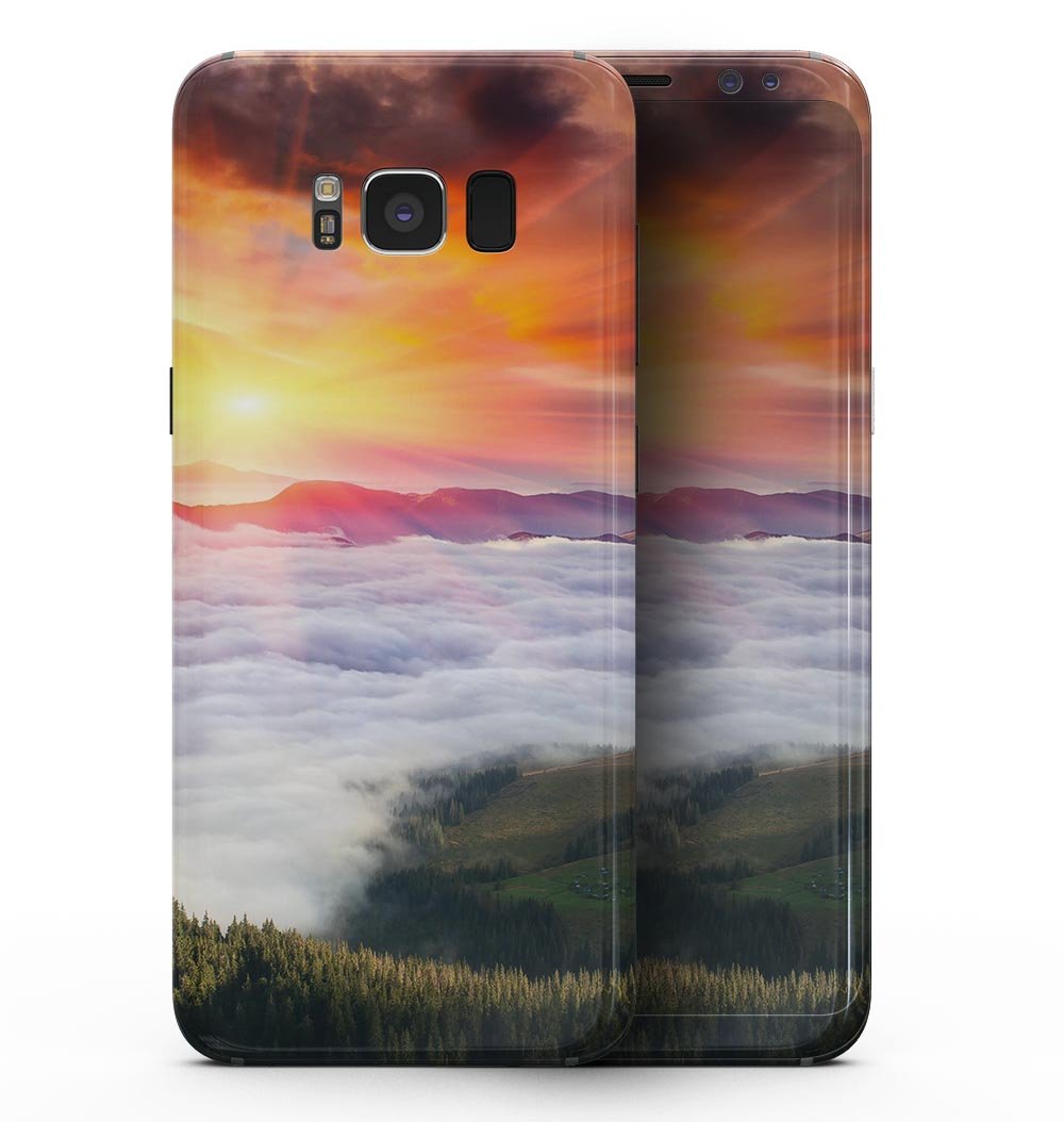 Foggy Mountainside full-body skin kit for Samsung Galaxy S8, showcasing a scenic mountain design on premium vinyl.