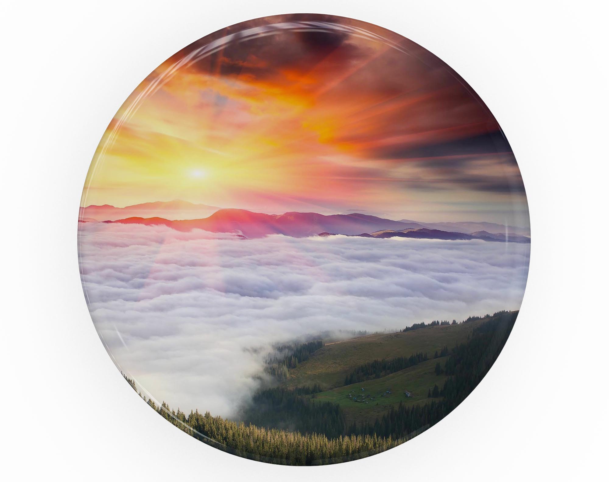 Foggy Mountainside Skin Kit for PopSockets, featuring a scenic mountain design on premium vinyl, showcasing its glossy finish.
