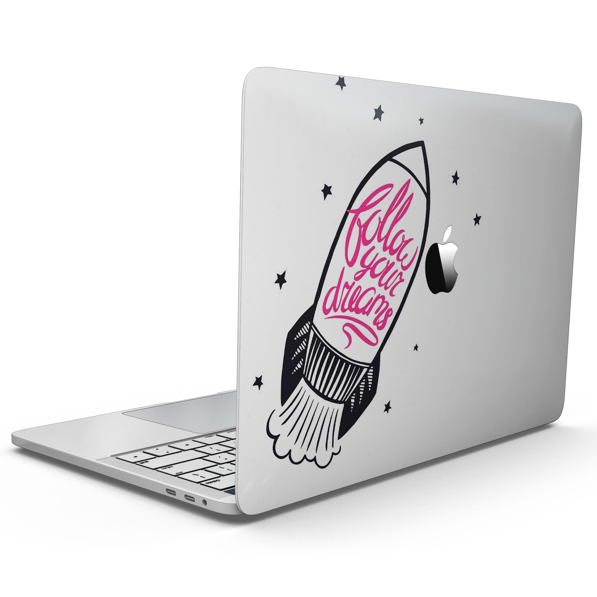 Follow Your Dreams MacBook Pro skin kit featuring a stylish design, available in glossy and matte finishes, protecting the device from scratches.