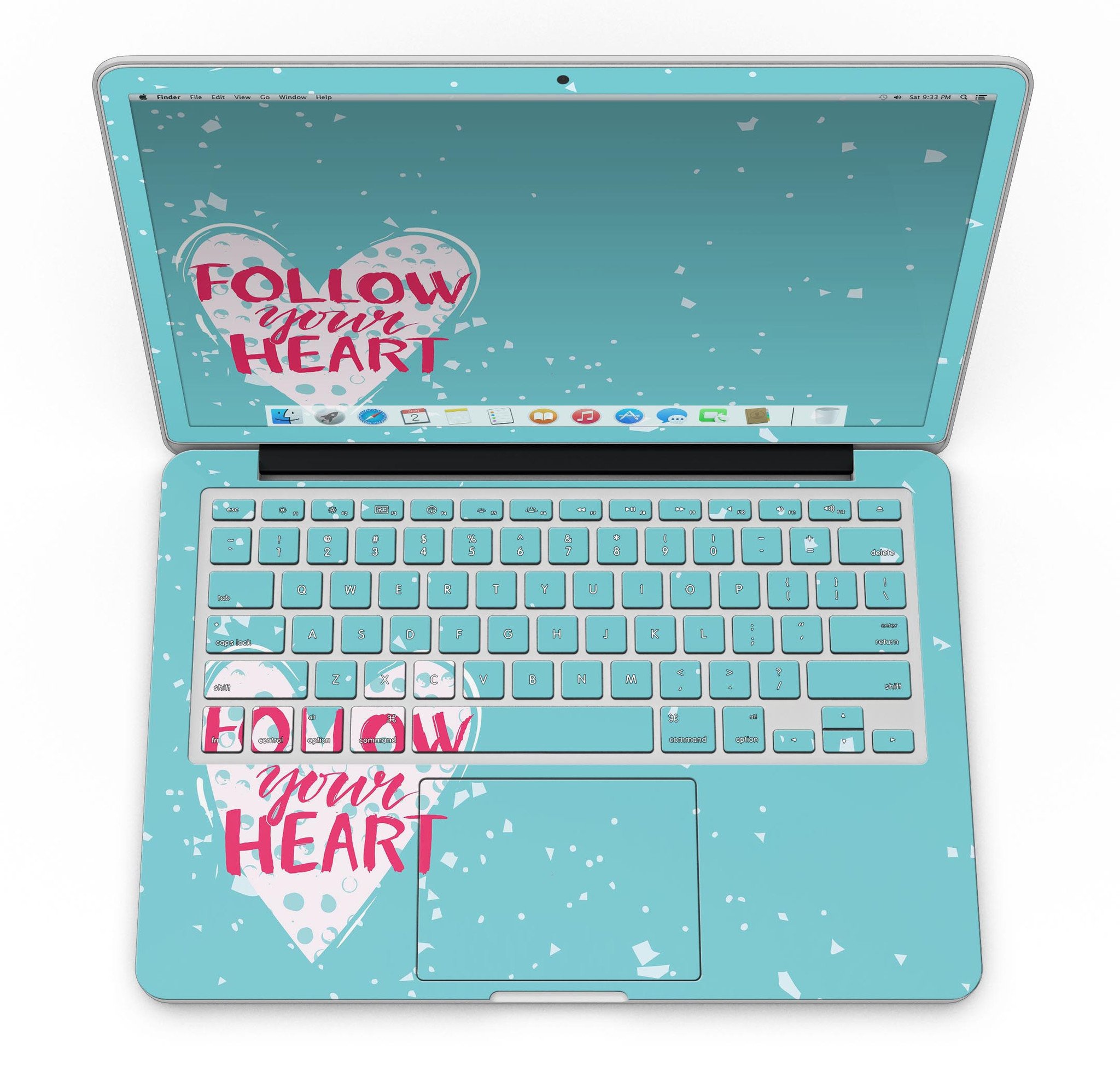Follow your Heart Brushed Design Skin for MacBook Pro with Retina Display, showcasing a stylish and protective vinyl cover.