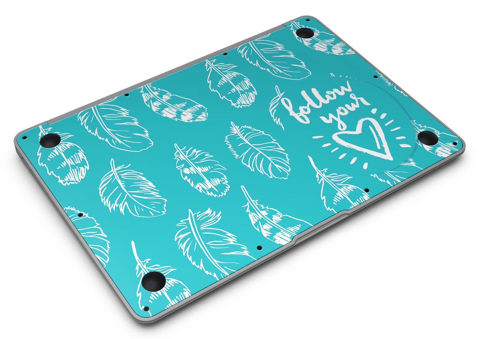 Follow Your Heart Feathers MacBook Air Skin Kit showcasing vibrant feather design on premium vinyl.