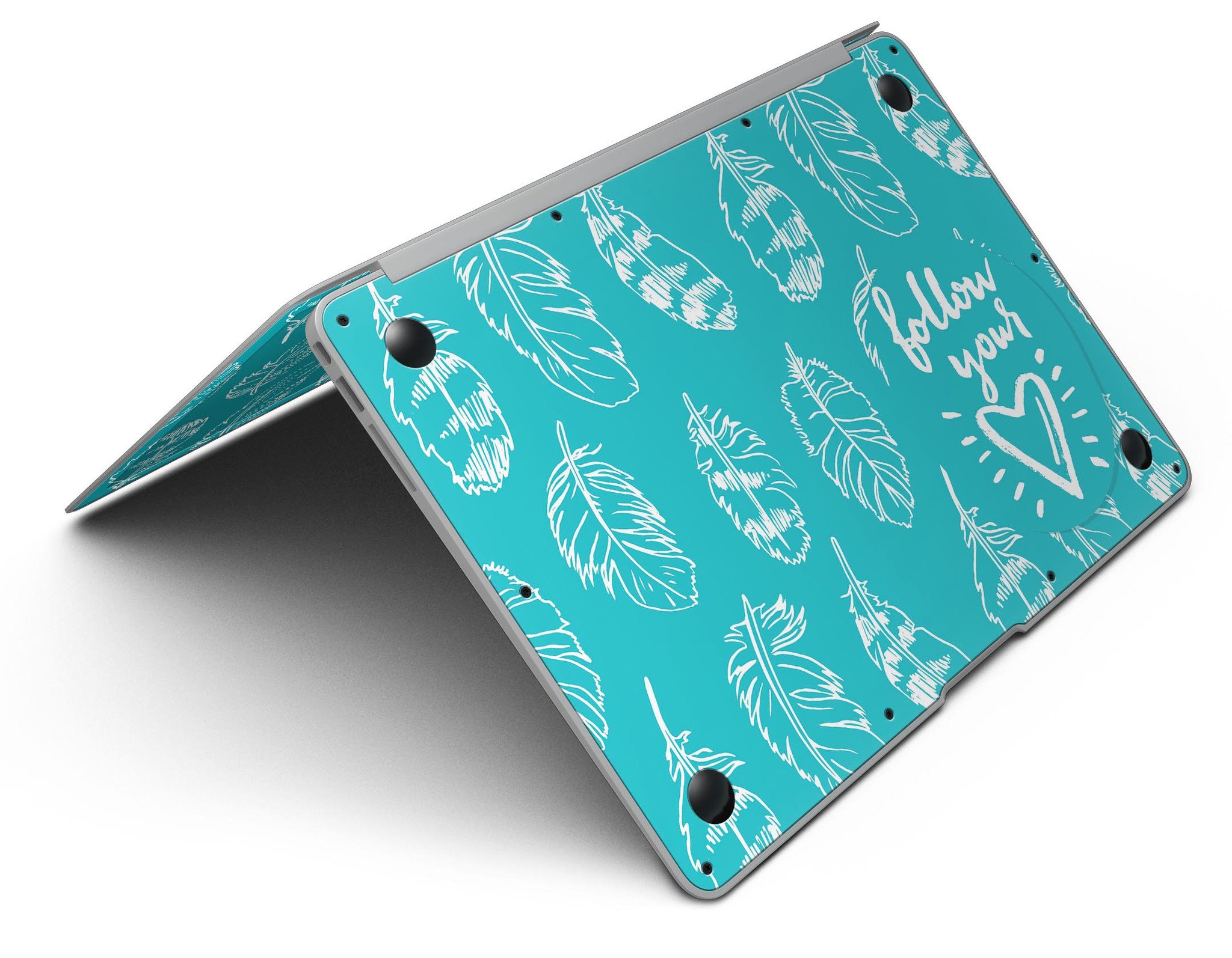 Follow Your Heart Feathers MacBook Air Skin Kit showcasing vibrant feather design on premium vinyl.