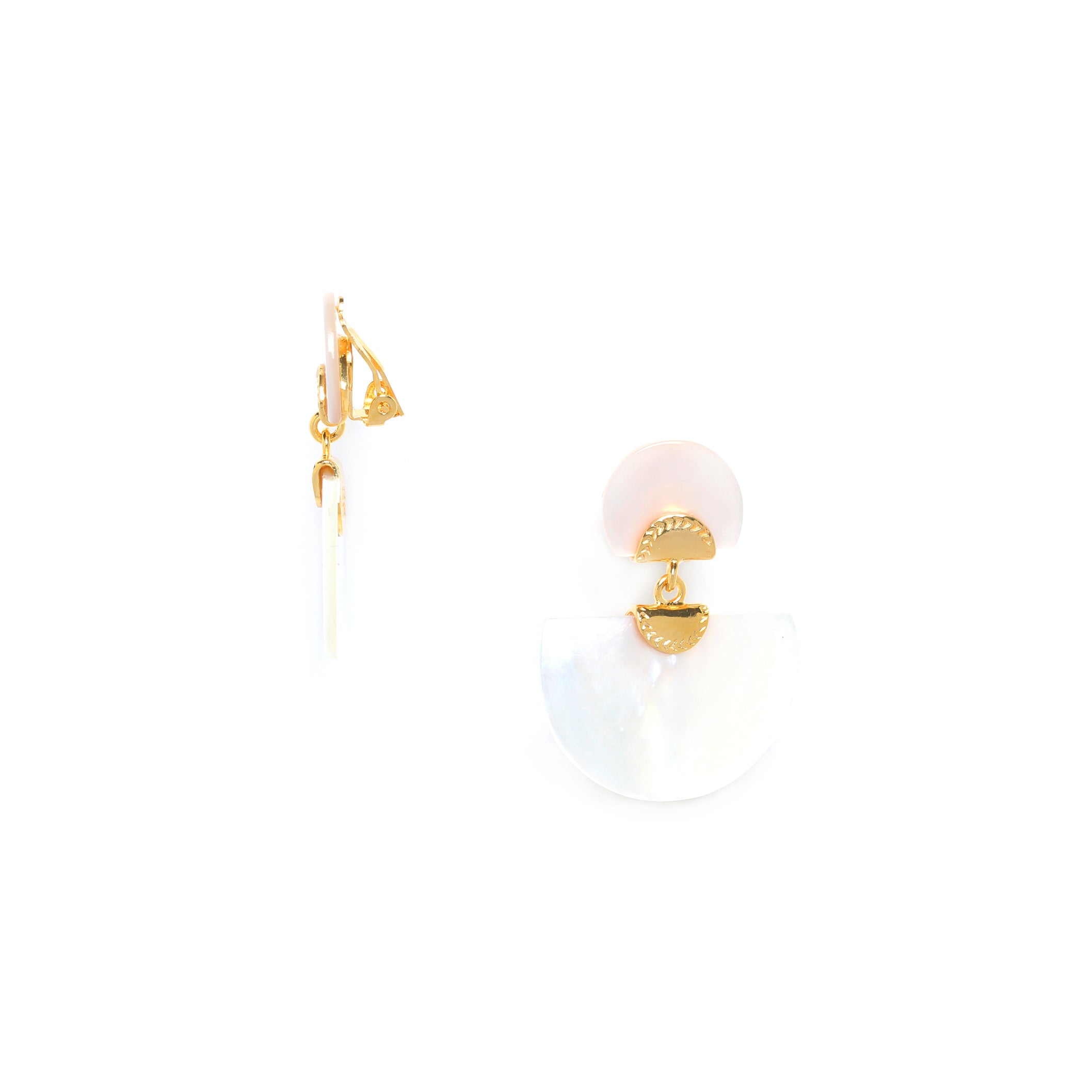 Franck Herval Maria Mother Of Pearl Clip Earrings featuring iridescent Mother-of-pearl and freshwater pearls in an elegant design.