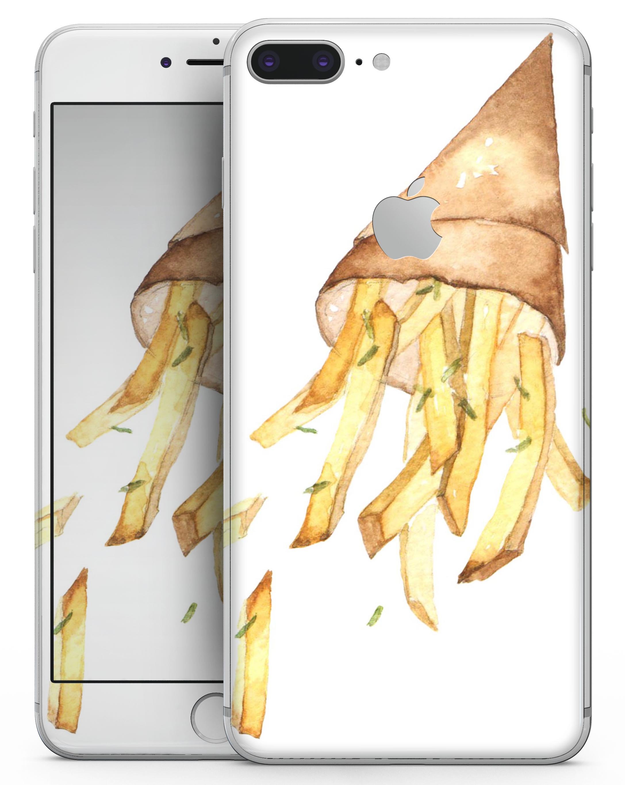 Free Falling French Fries skin for iPhone 8 and 8 Plus, showcasing vibrant fries design on a sleek vinyl surface.