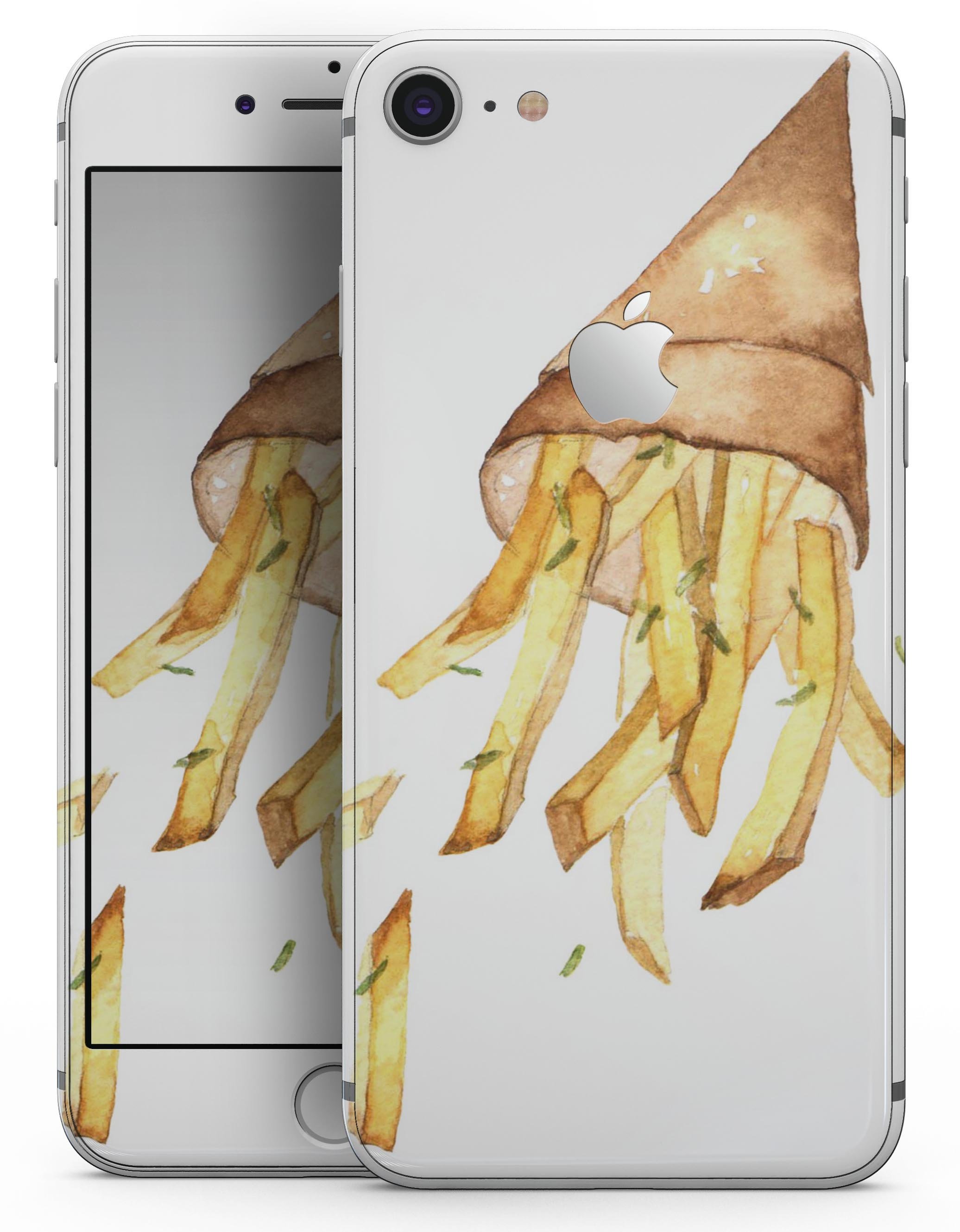 Free Falling French Fries skin for iPhone 8 and 8 Plus, showcasing vibrant fries design on a sleek vinyl surface.