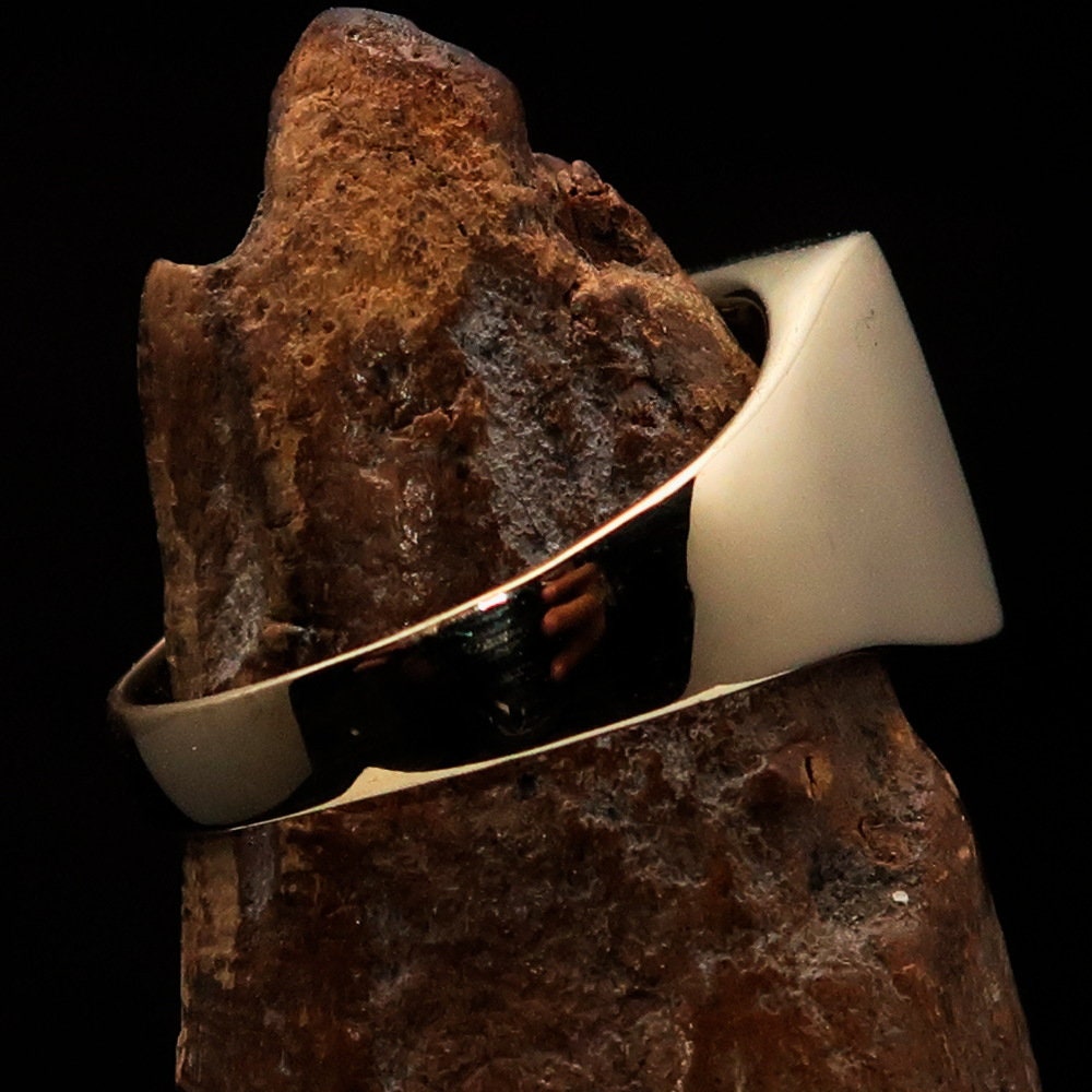 Stylish French Flag Ring made of polished brass, square-shaped, designed for men to wear as a pinky ring.