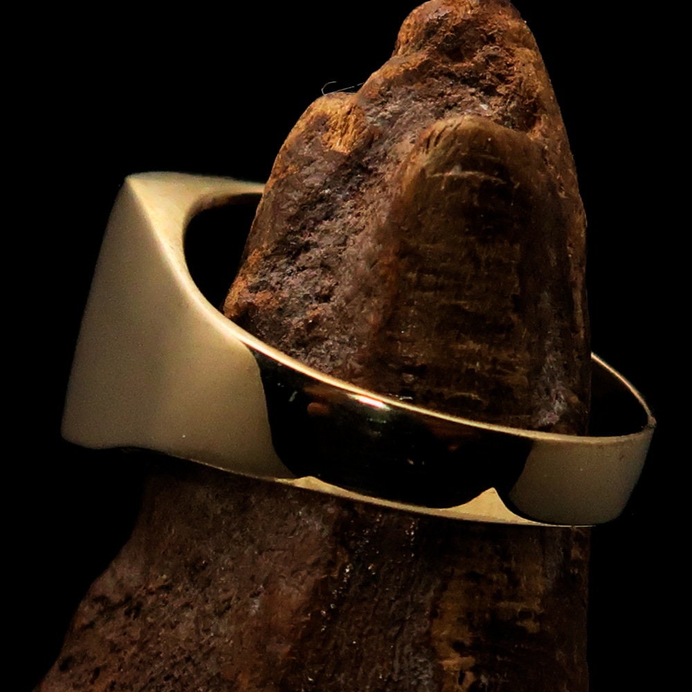 Stylish French Flag Ring made of polished brass, square-shaped, designed for men to wear as a pinky ring.