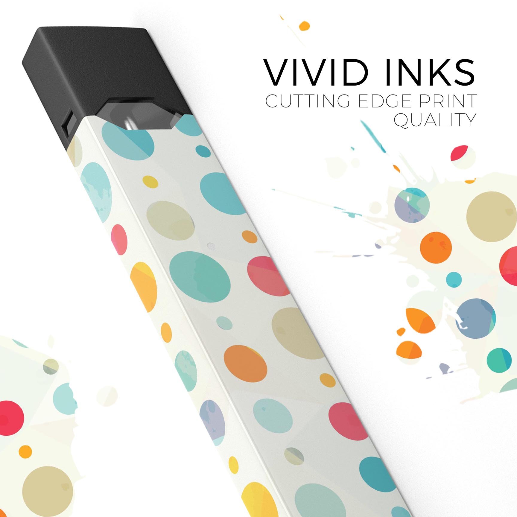 Fun Polka Pattern skin-wrap sticker designed for JUUL vaping device, showcasing vibrant colors and a stylish design.
