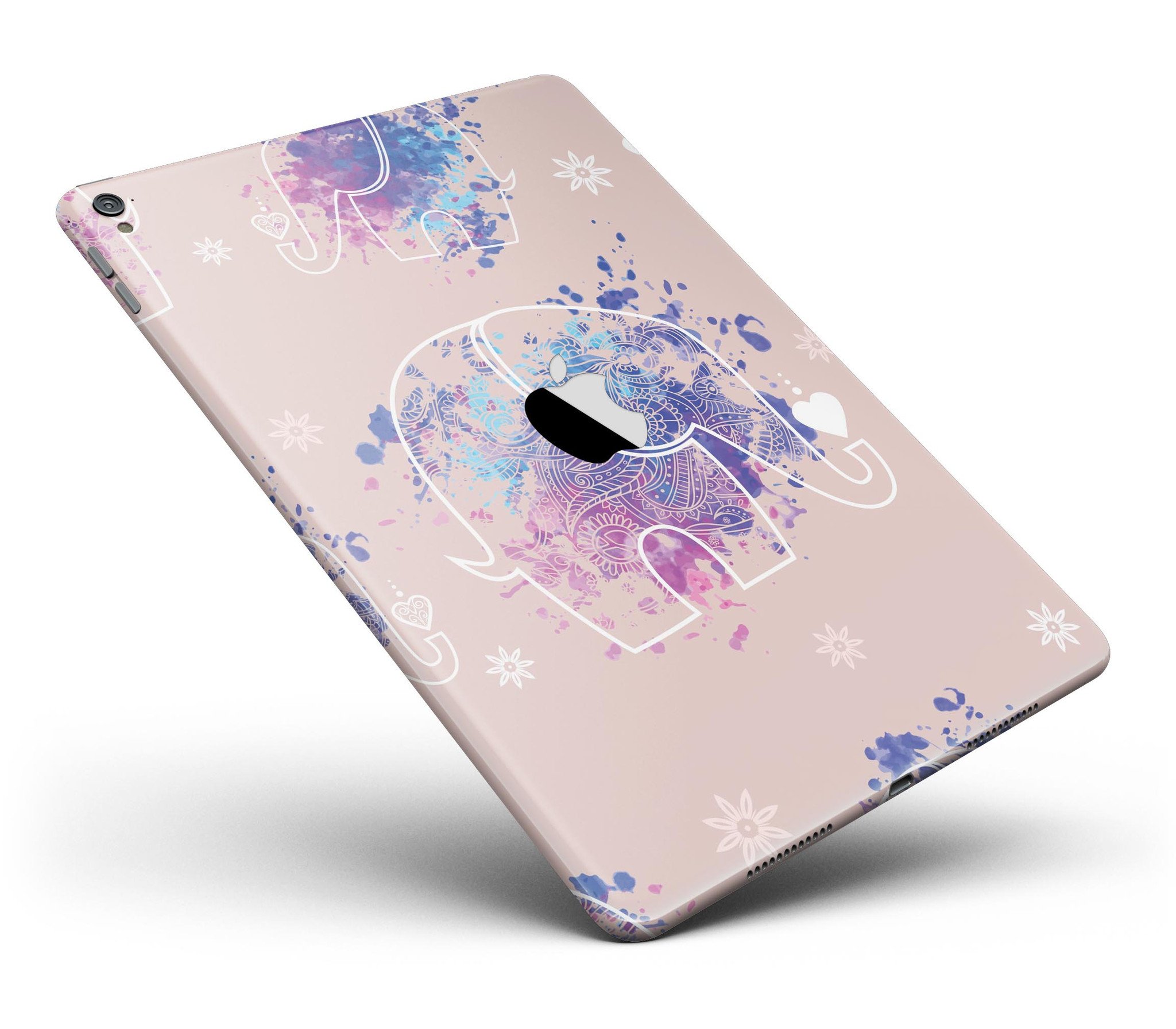 Fun Sacred Elephants Full Body Skin for iPad Pro, showcasing vibrant elephant designs on a premium vinyl material.