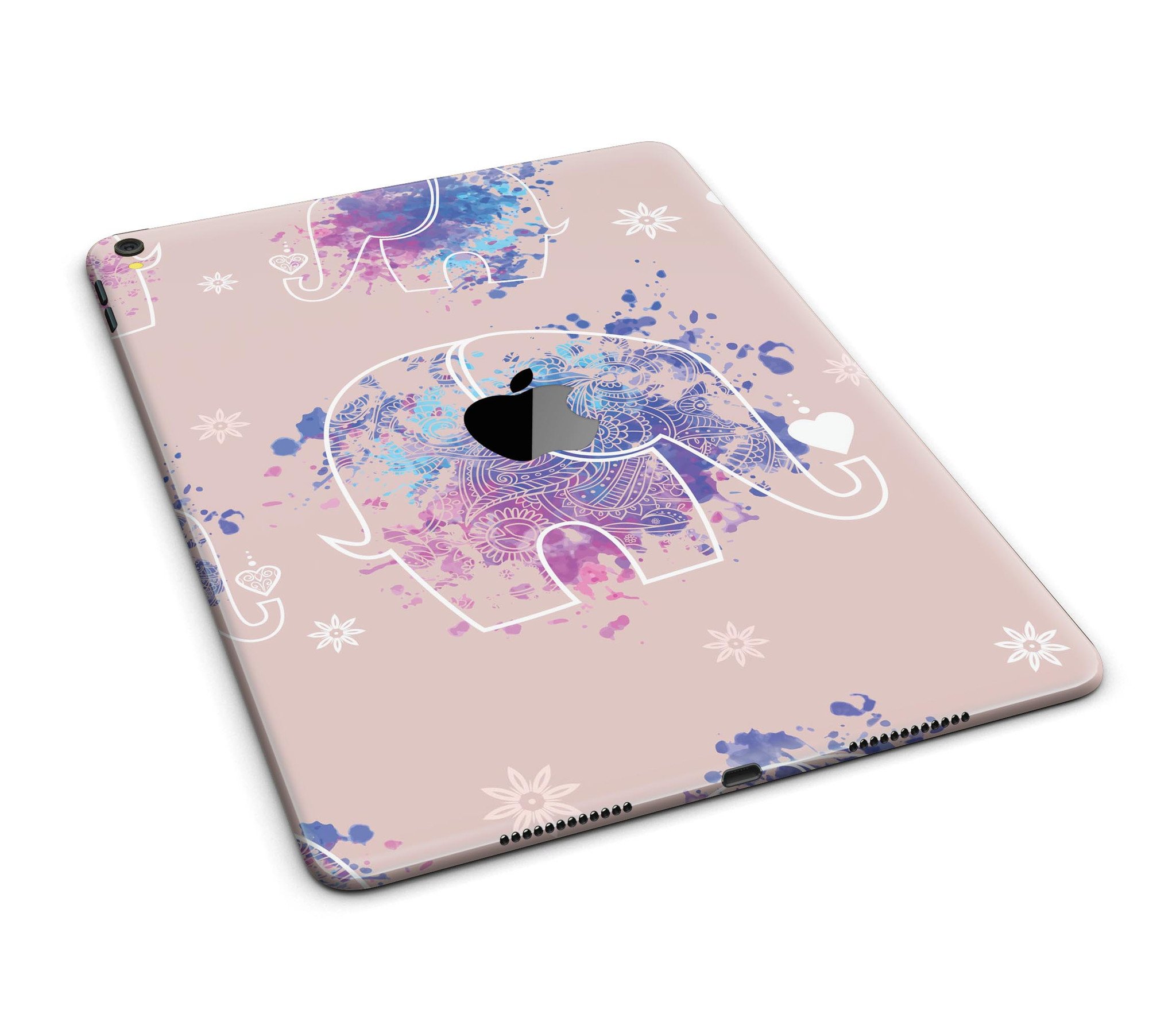 Fun Sacred Elephants Full Body Skin for iPad Pro, showcasing vibrant elephant designs on a premium vinyl material.