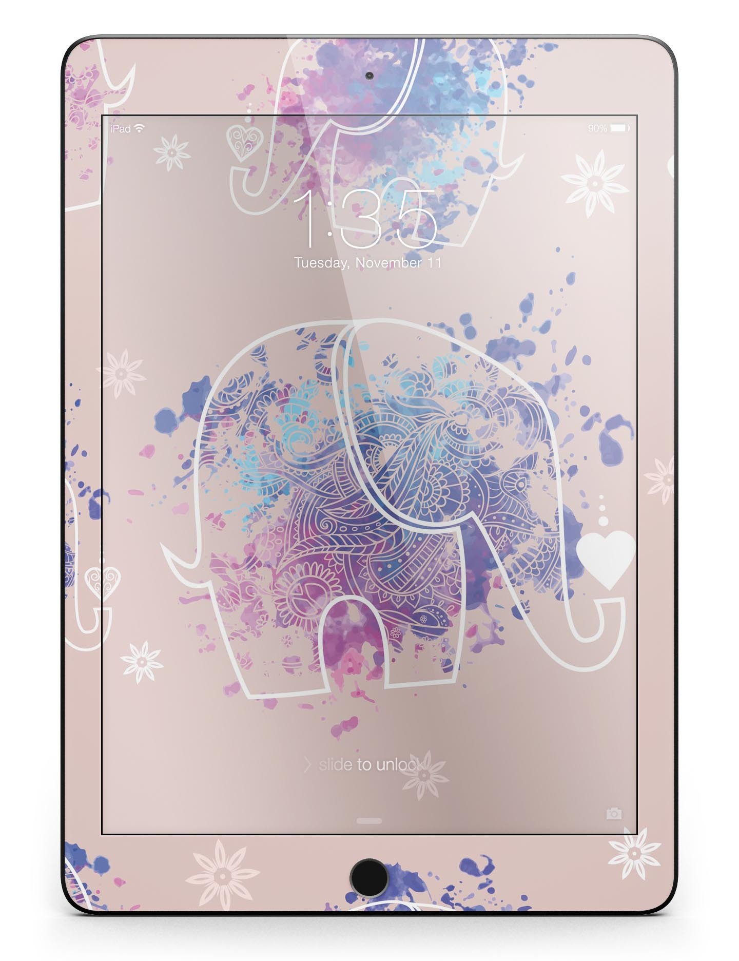 Fun Sacred Elephants Full Body Skin for iPad Pro, showcasing vibrant elephant designs on a premium vinyl material.