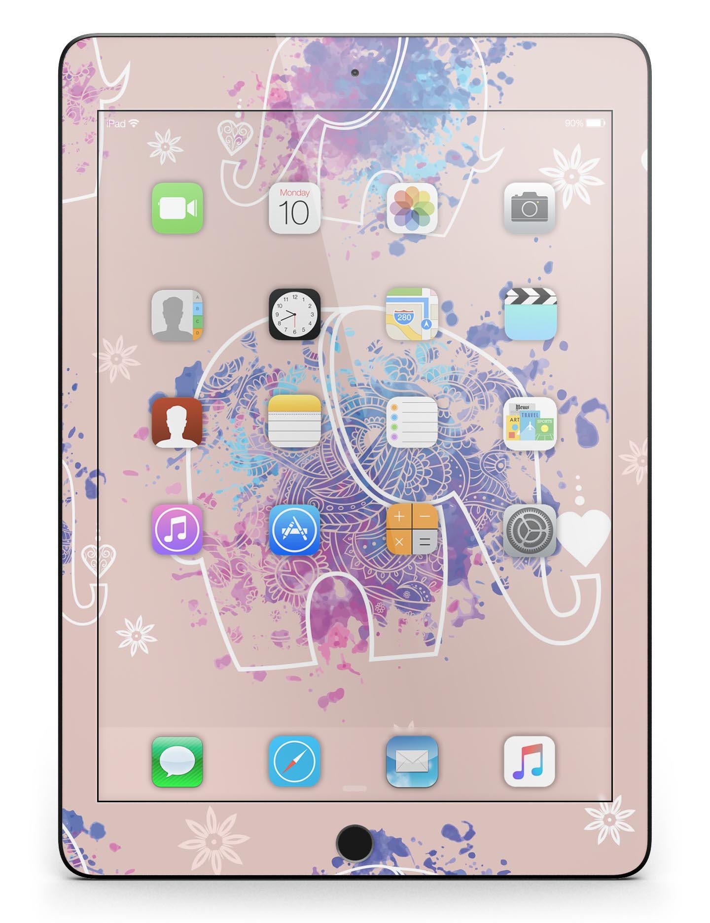 Fun Sacred Elephants Full Body Skin for iPad Pro, showcasing vibrant elephant designs on a premium vinyl material.