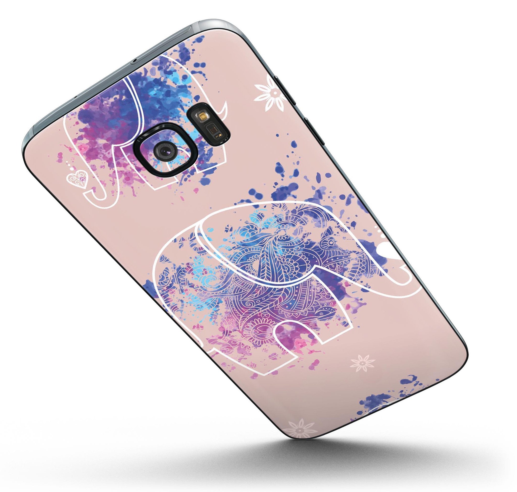 Fun Sacred Elephants Full Body Skin-Kit for Samsung Galaxy S7, showcasing vibrant elephant design and premium vinyl material.