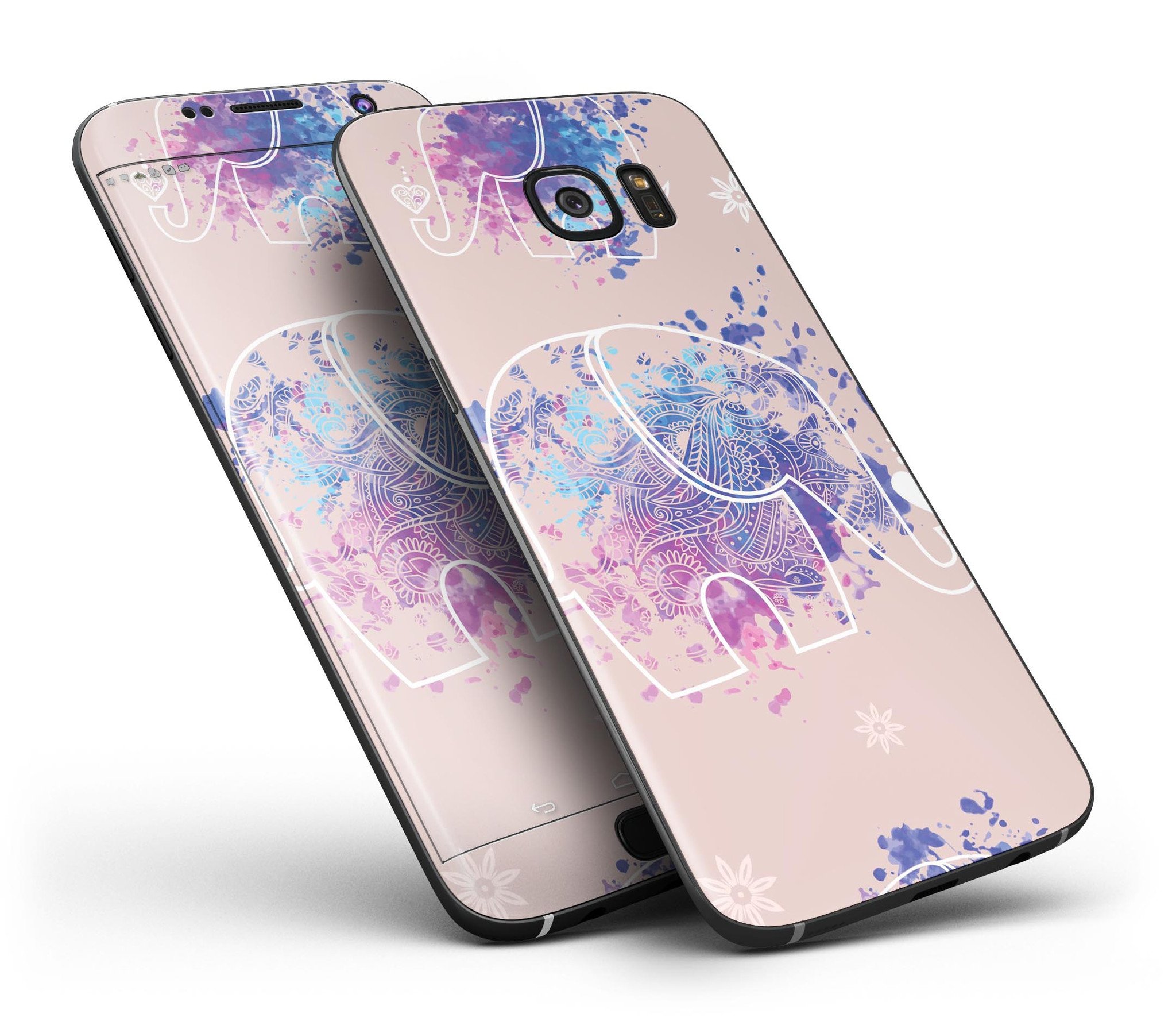 Fun Sacred Elephants Full Body Skin-Kit for Samsung Galaxy S7, showcasing vibrant elephant design and premium vinyl material.