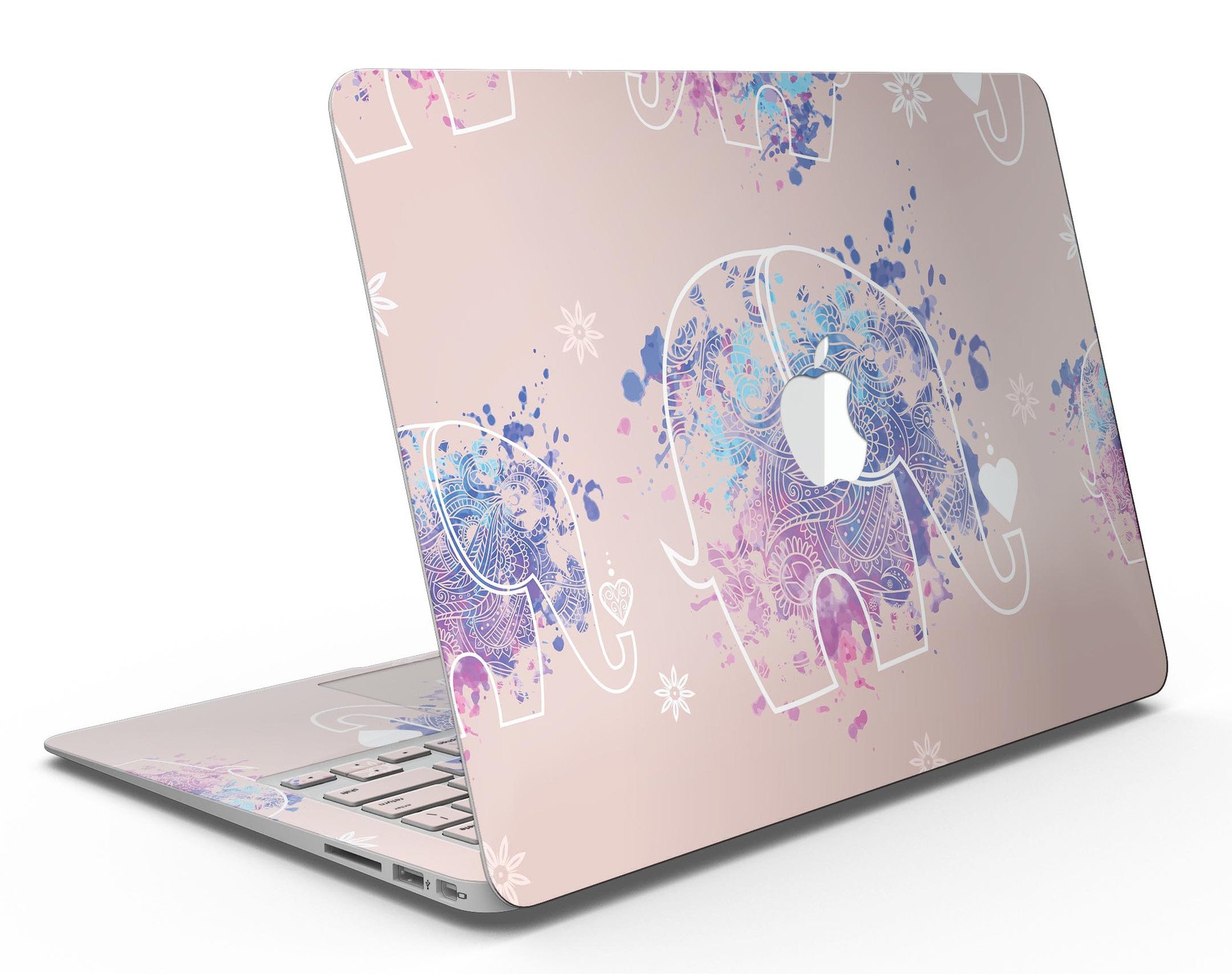 Fun Sacred Elephants MacBook Air Skin Kit showcasing vibrant elephant design on premium vinyl.