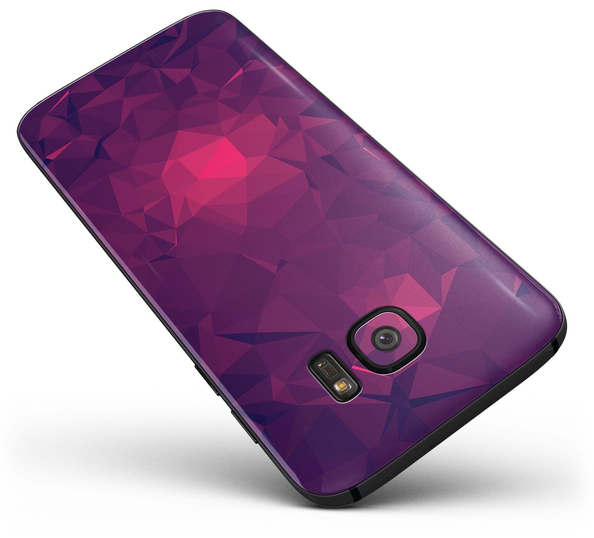 Fuscia Geometric Triangles Full Body Skin-Kit for Samsung Galaxy S7 and S7 Edge, showcasing vibrant geometric patterns.