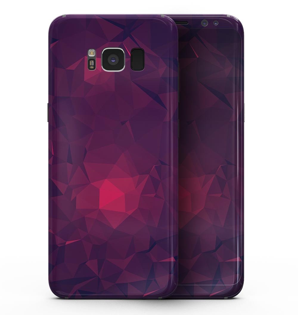 Fuscia Geometric Triangles full-body skin kit for Samsung Galaxy S8, showcasing vibrant geometric patterns and premium vinyl material.