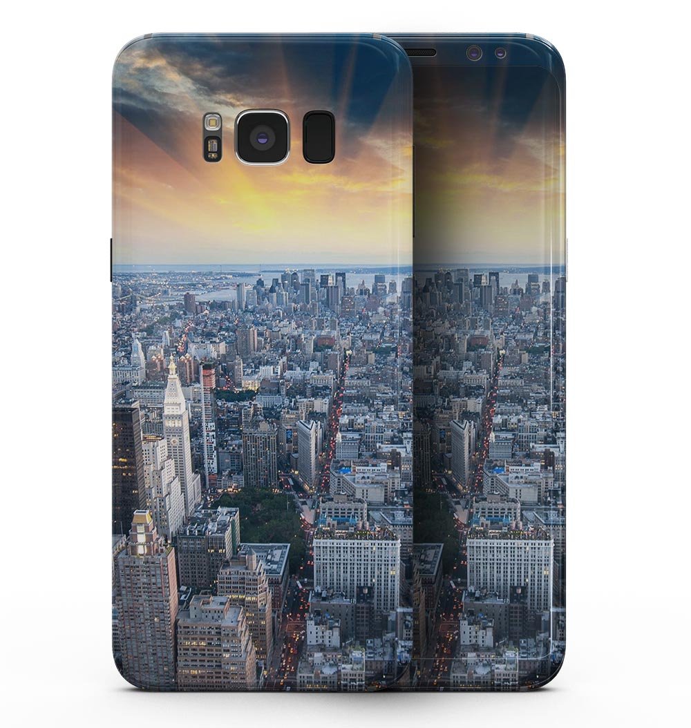 Fusion NYC Skylight Full-Body Skin Kit for Samsung Galaxy S8, showcasing vibrant design and premium vinyl material.