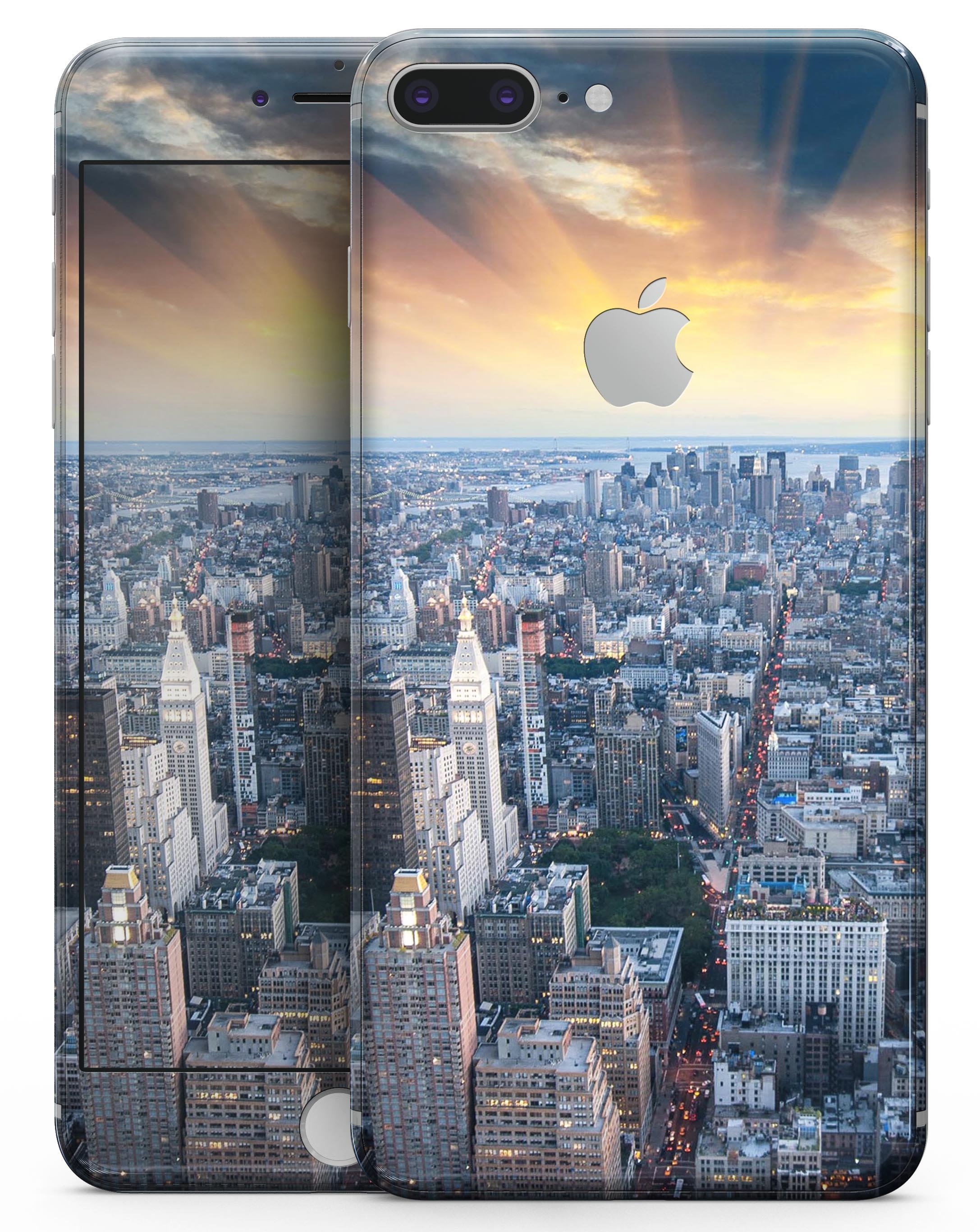 Fusion NYC Skylight skin-kit for iPhone 8 and 8 Plus, showcasing vibrant colors and premium vinyl finish.