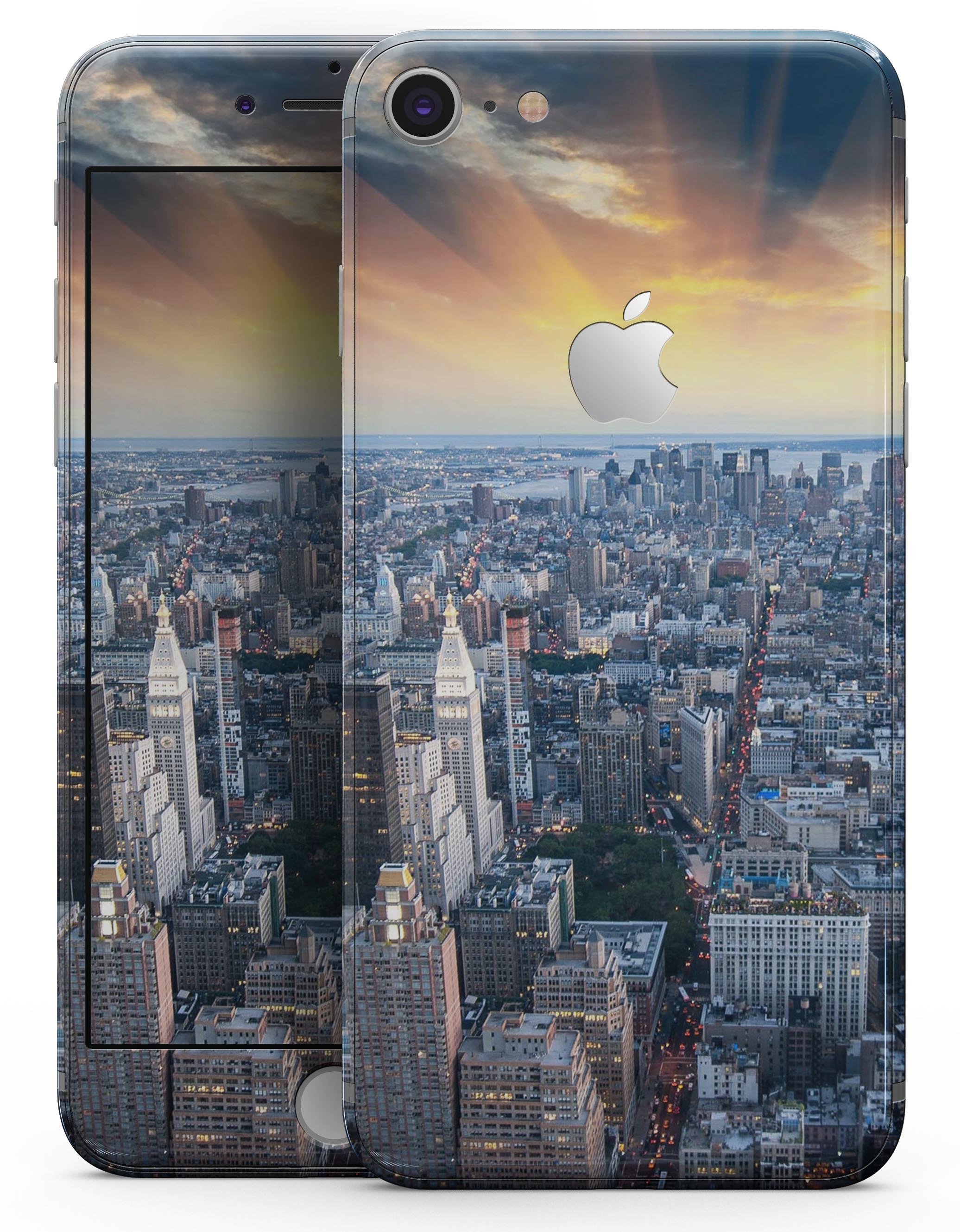Fusion NYC Skylight skin-kit for iPhone 8 and 8 Plus, showcasing vibrant colors and premium vinyl finish.