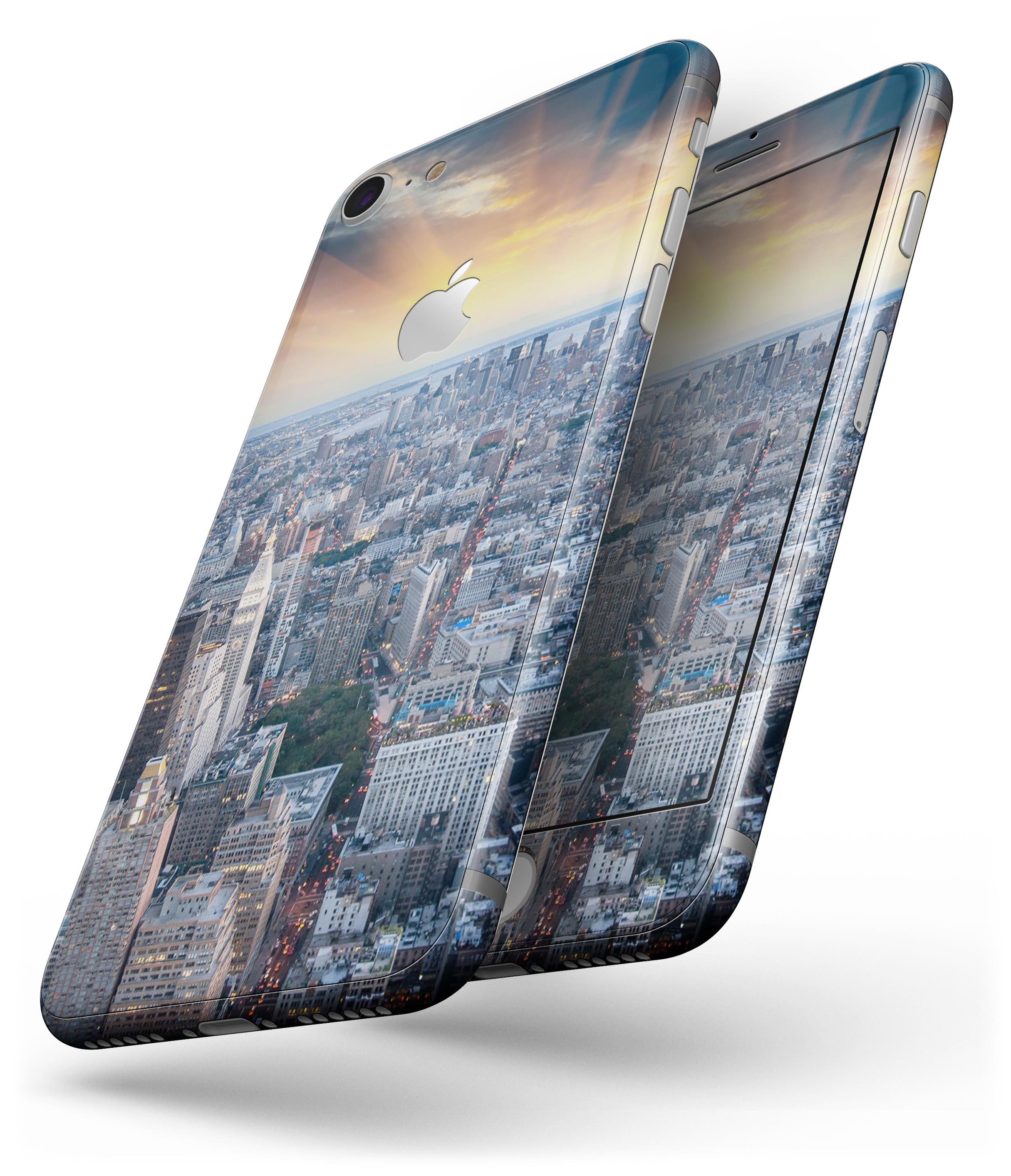 Fusion NYC Skylight skin-kit for iPhone 8 and 8 Plus, showcasing vibrant colors and premium vinyl finish.