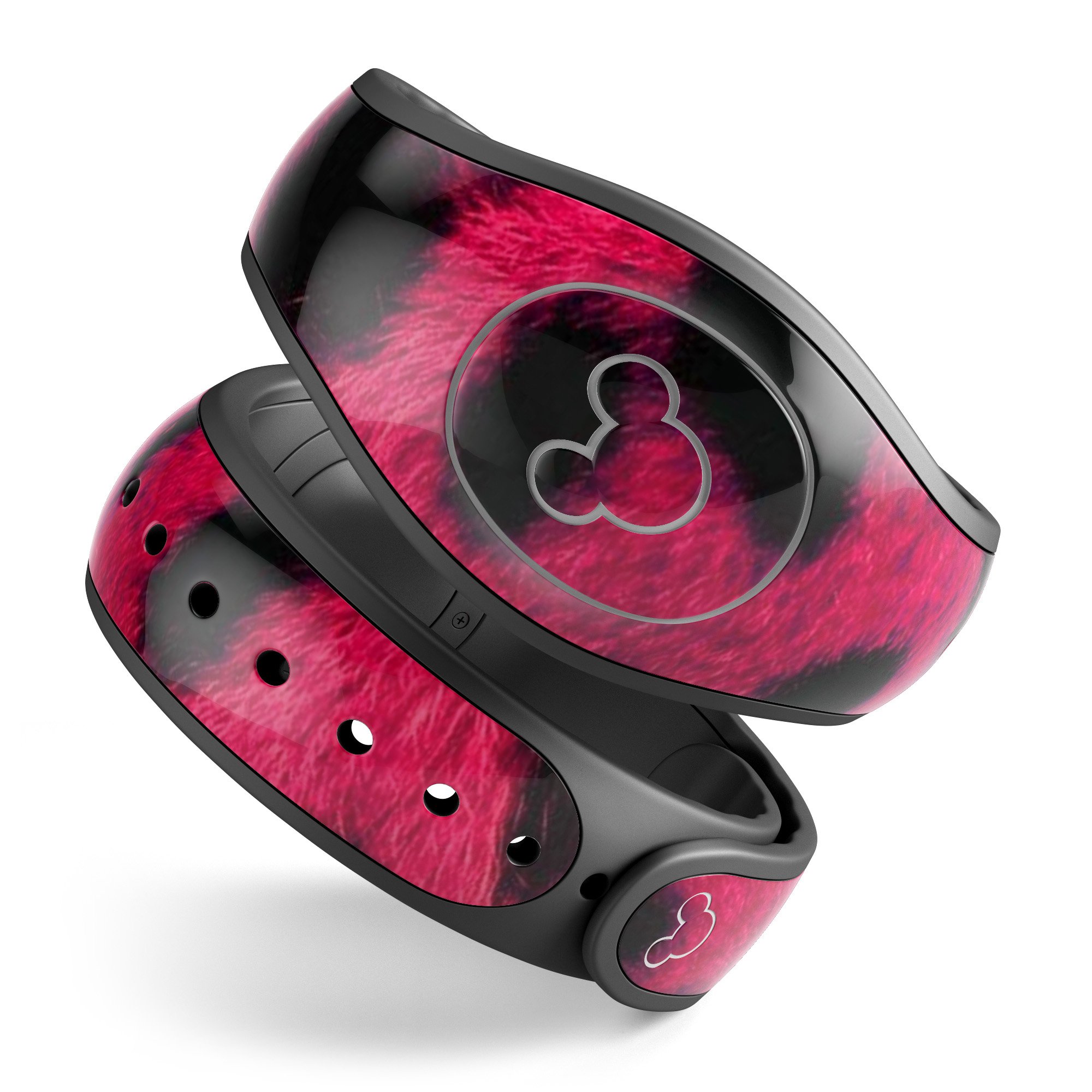 Fuzzy Real Pink Leopard Print Decal Skin Wrap Kit for Disney Magic Band, showcasing vibrant colors and stylish design.