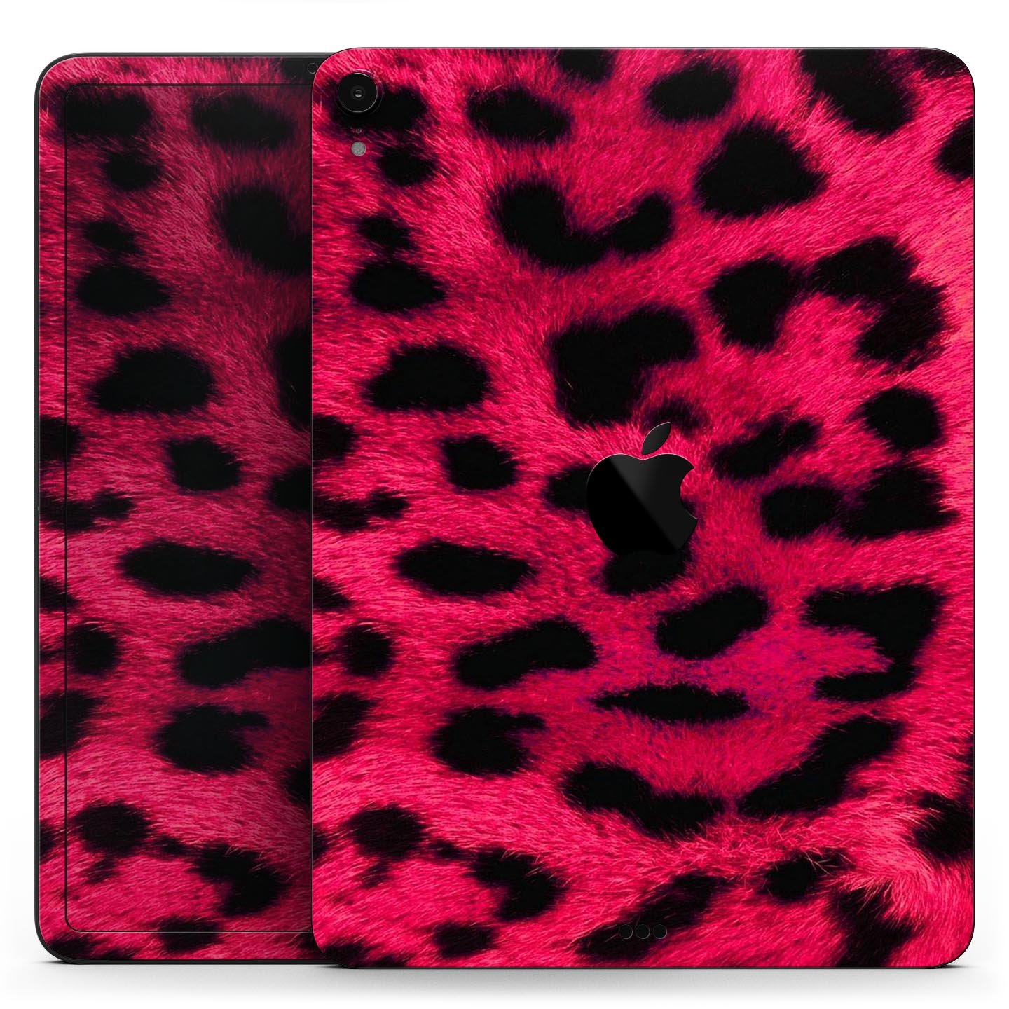 Fuzzy Real Pink Leopard Print skin decal for Apple devices, showcasing vibrant colors and a stylish design.