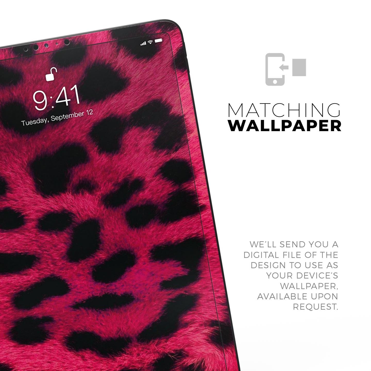 Fuzzy Real Pink Leopard Print skin decal for Apple devices, showcasing vibrant colors and a stylish design.