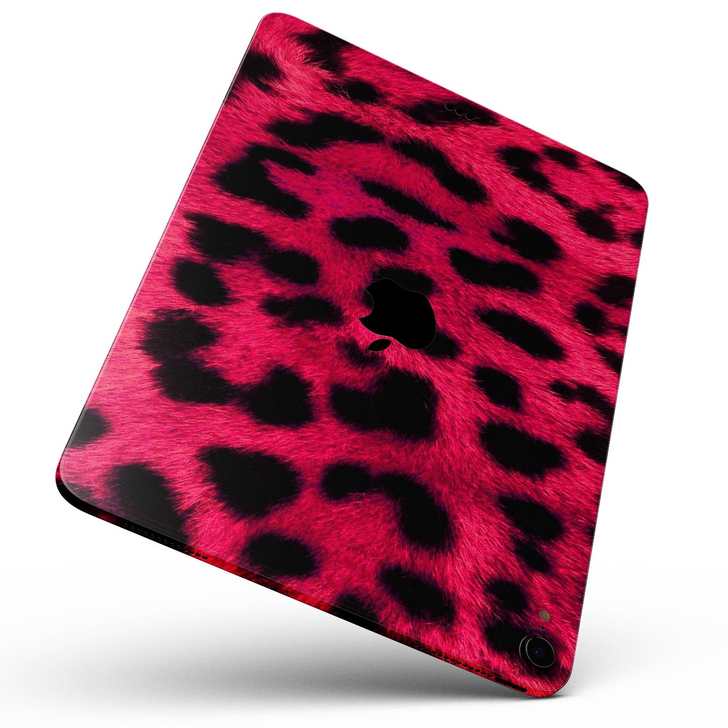 Fuzzy Real Pink Leopard Print skin decal for Apple devices, showcasing vibrant colors and a stylish design.