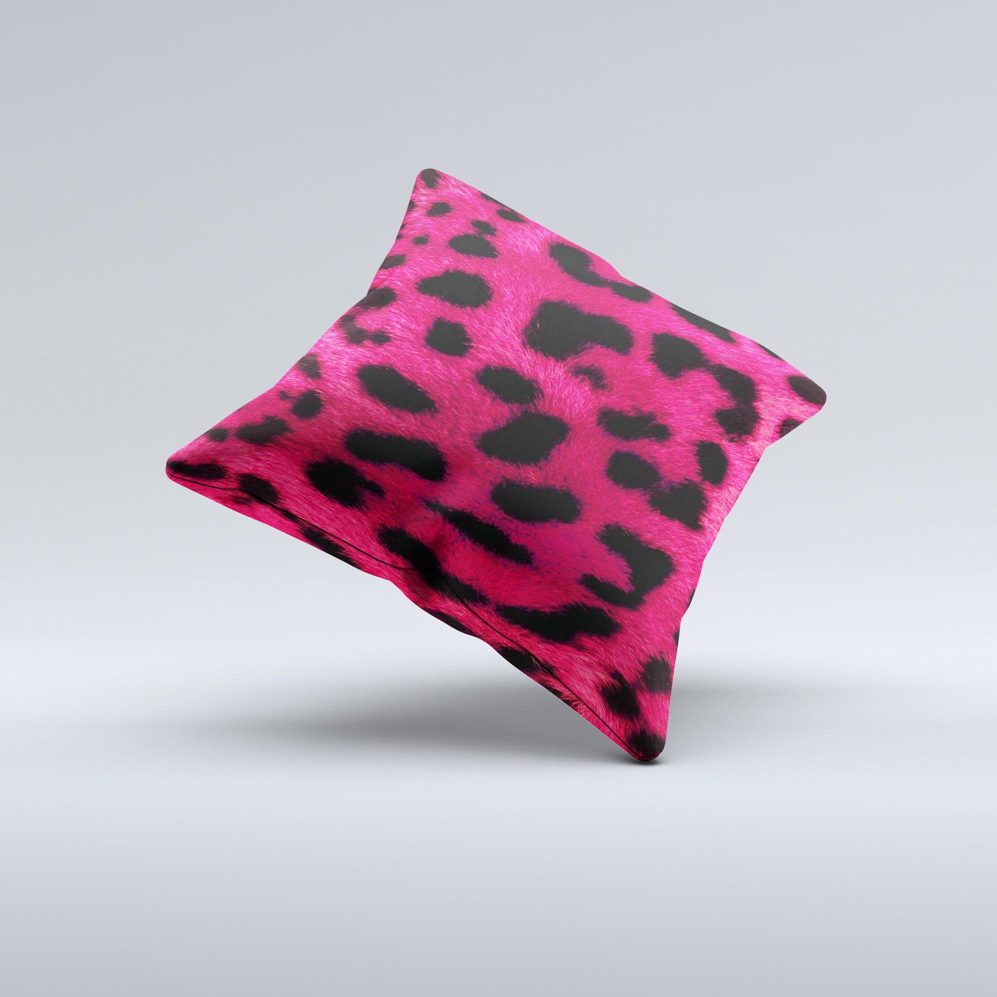 Fuzzy Real Pink Leopard Print Decorative Throw Pillow showcasing vibrant pink and black leopard pattern, handcrafted with high-quality materials.