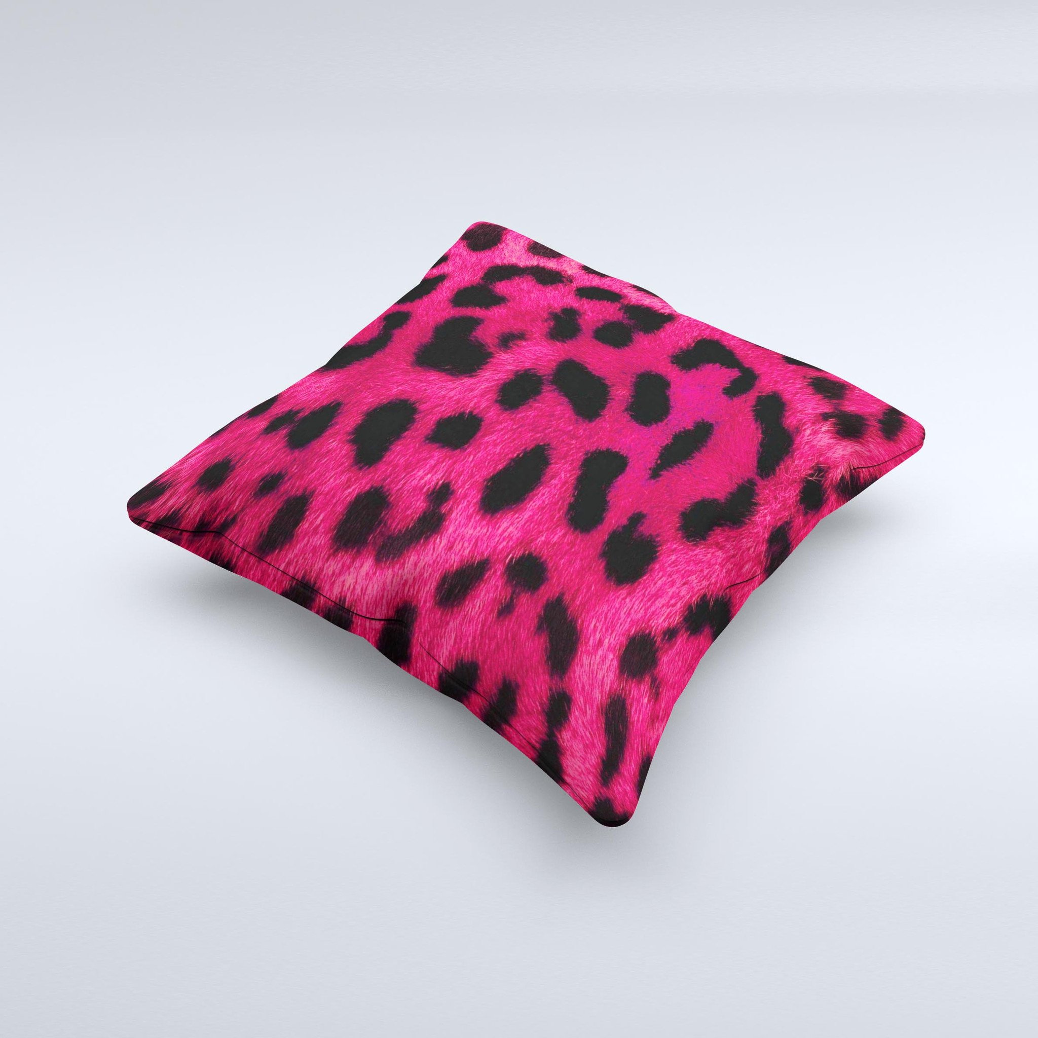Fuzzy Real Pink Leopard Print Decorative Throw Pillow showcasing vibrant pink and black leopard pattern, handcrafted with high-quality materials.