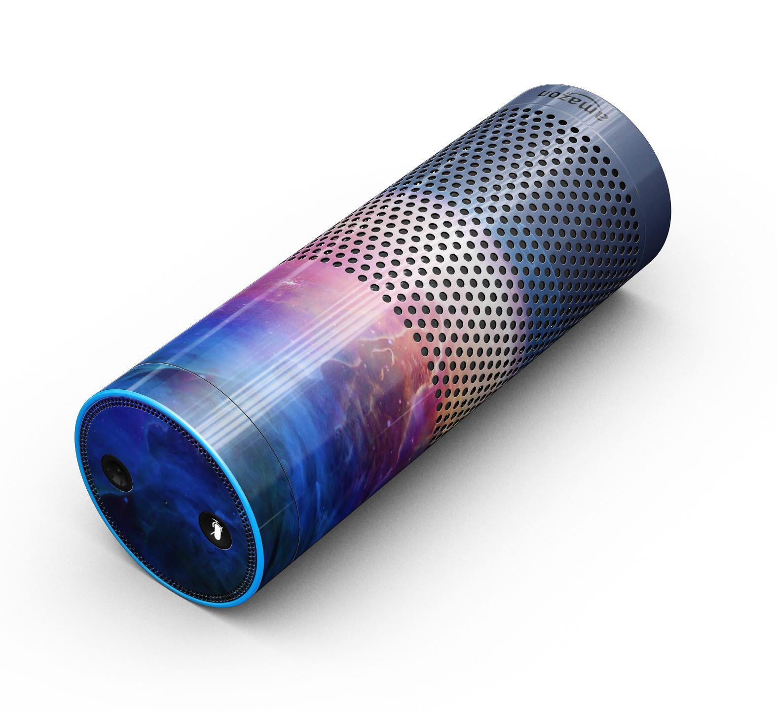 Galaxy Explosion skin-kit for Amazon Echo, showcasing vibrant colors and full-body coverage.