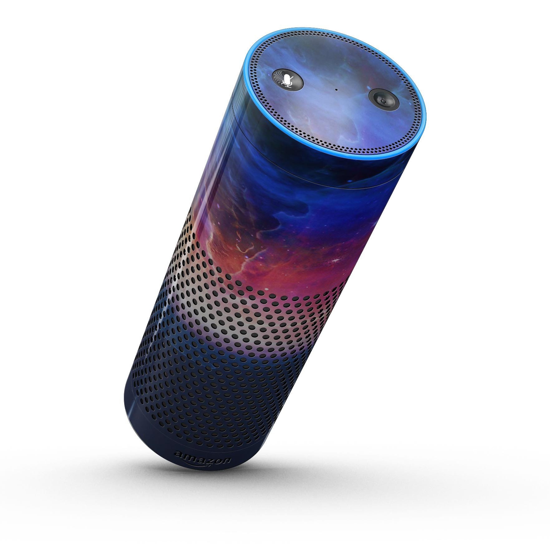Galaxy Explosion skin-kit for Amazon Echo, showcasing vibrant colors and full-body coverage.