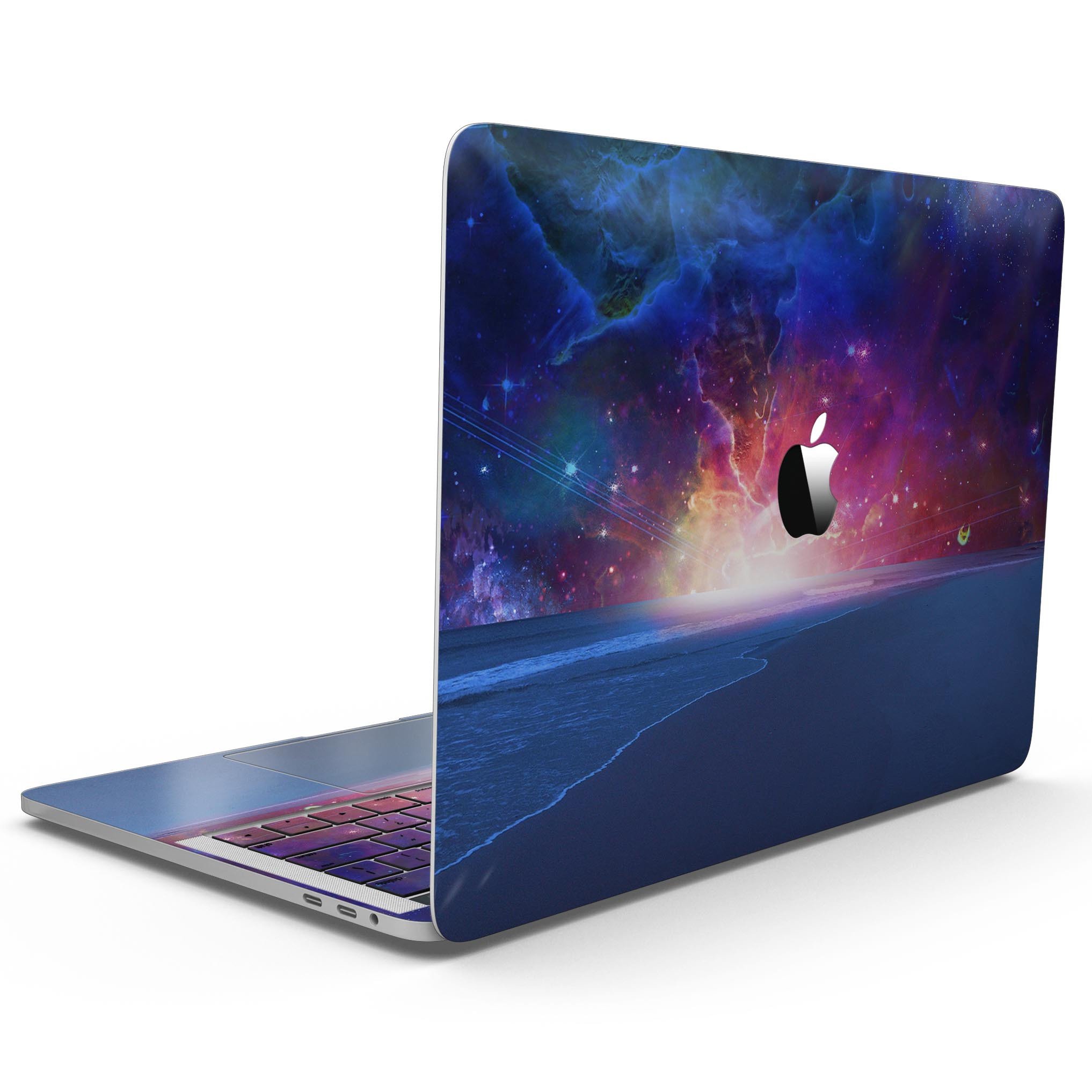 Galaxy Explosion skin for MacBook Pro with Touch Bar, showcasing vibrant colors and unique design on a sleek device.