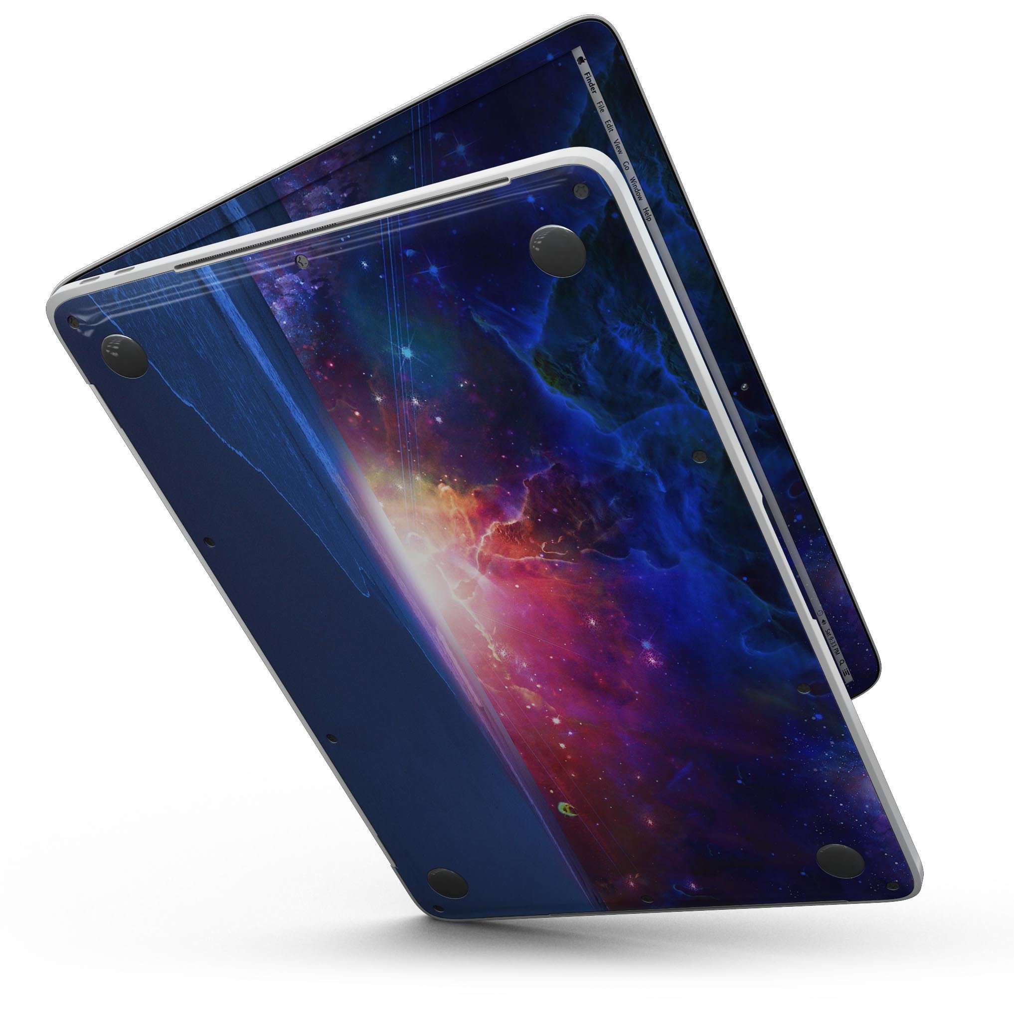 Galaxy Explosion skin for MacBook Pro with Touch Bar, showcasing vibrant colors and unique design on a sleek device.