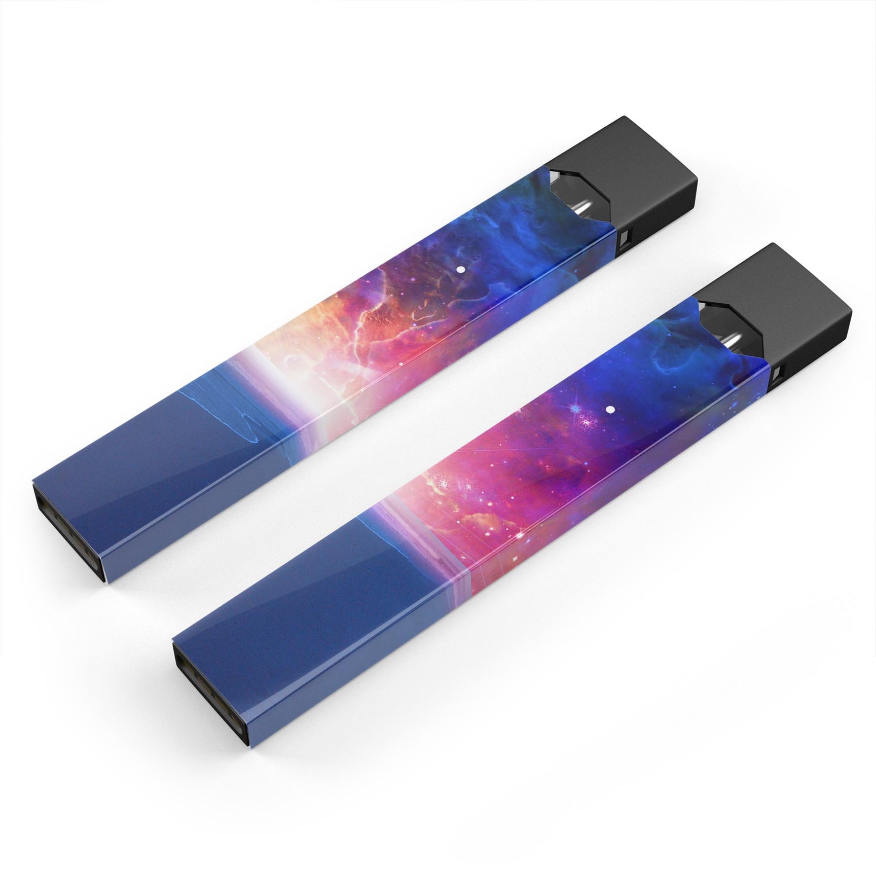 Galaxy Explosion decal skin for JUUL vaping device, featuring vibrant colors and a calm sea shore design.