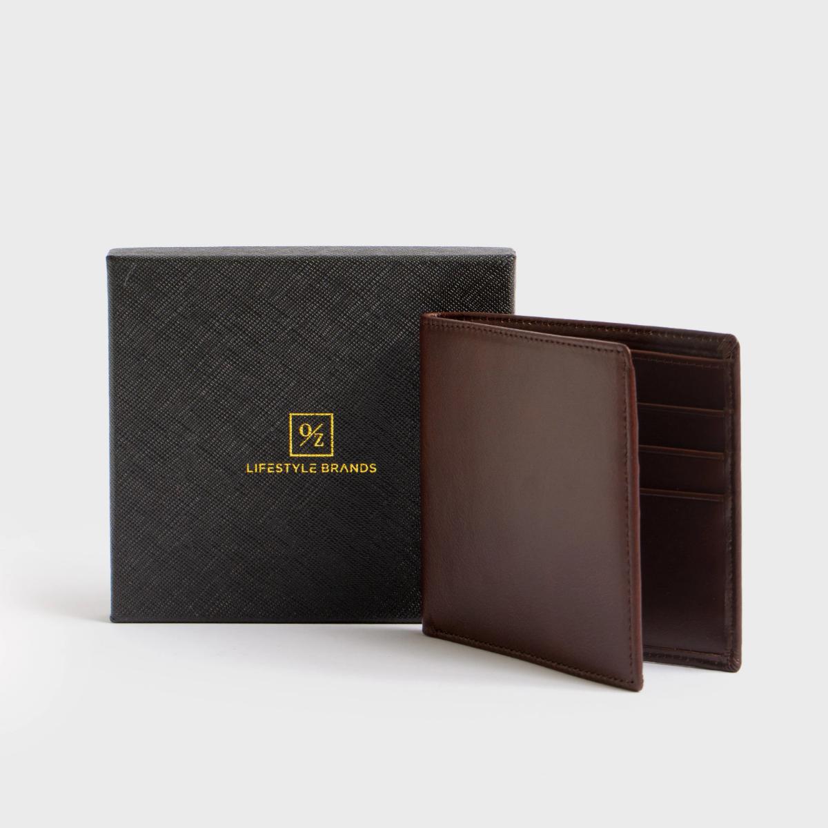 Genuine Leather Men’s Luxury Bi-Fold Wallet showcasing its elegant design and multiple pockets.