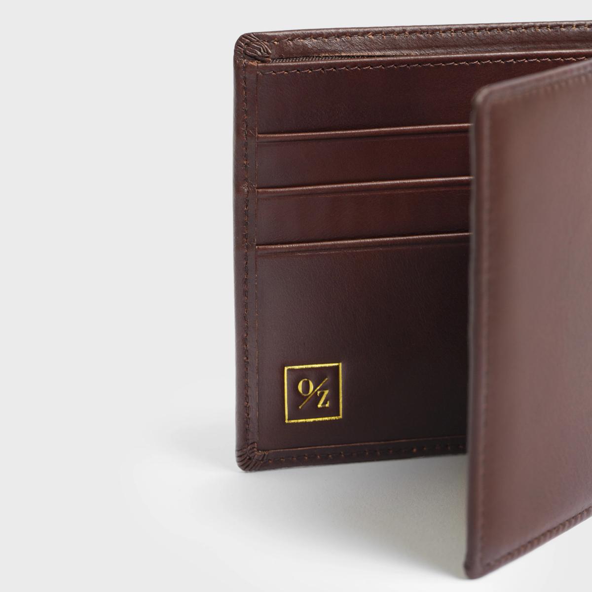 Genuine Leather Men’s Luxury Bi-Fold Wallet showcasing its elegant design and multiple pockets.