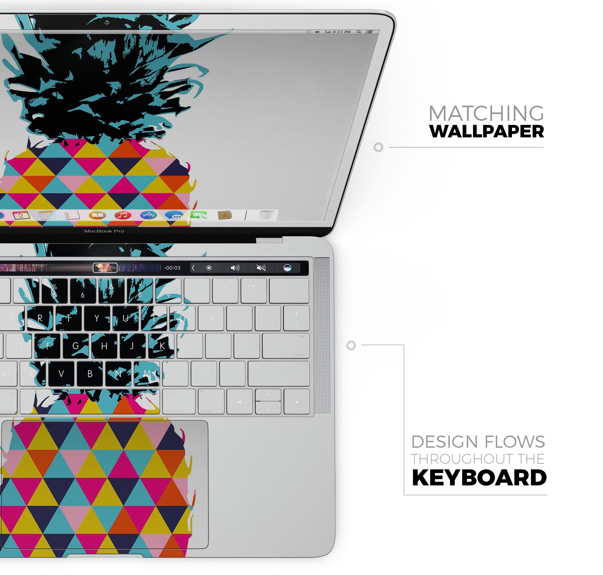 Geo Retro Summer Pineapple skin decal wrap kit for MacBook, featuring a vibrant pineapple design on premium vinyl material.