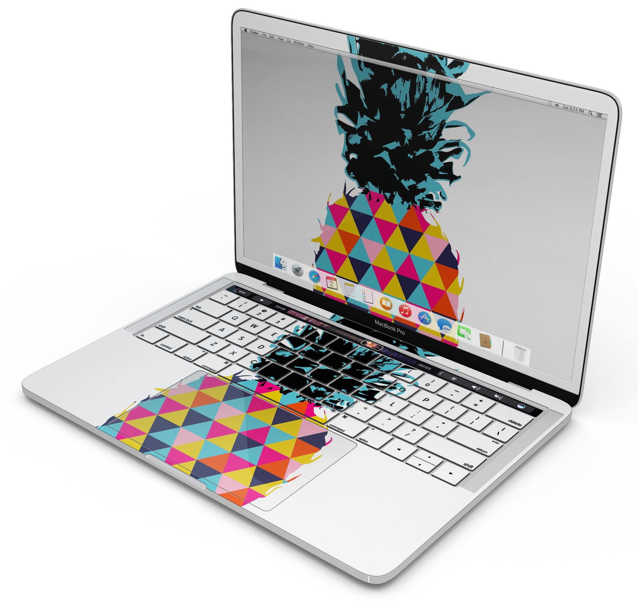 Geo Retro Summer Pineapple skin decal wrap kit for MacBook, featuring a vibrant pineapple design on premium vinyl material.