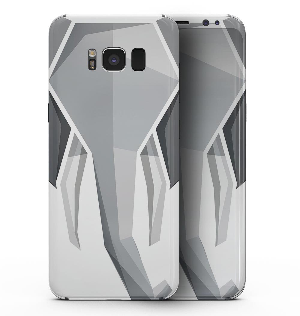 Geometric Elephant design skin for Samsung Galaxy S8, showcasing vibrant colors and patterns on a sleek device.