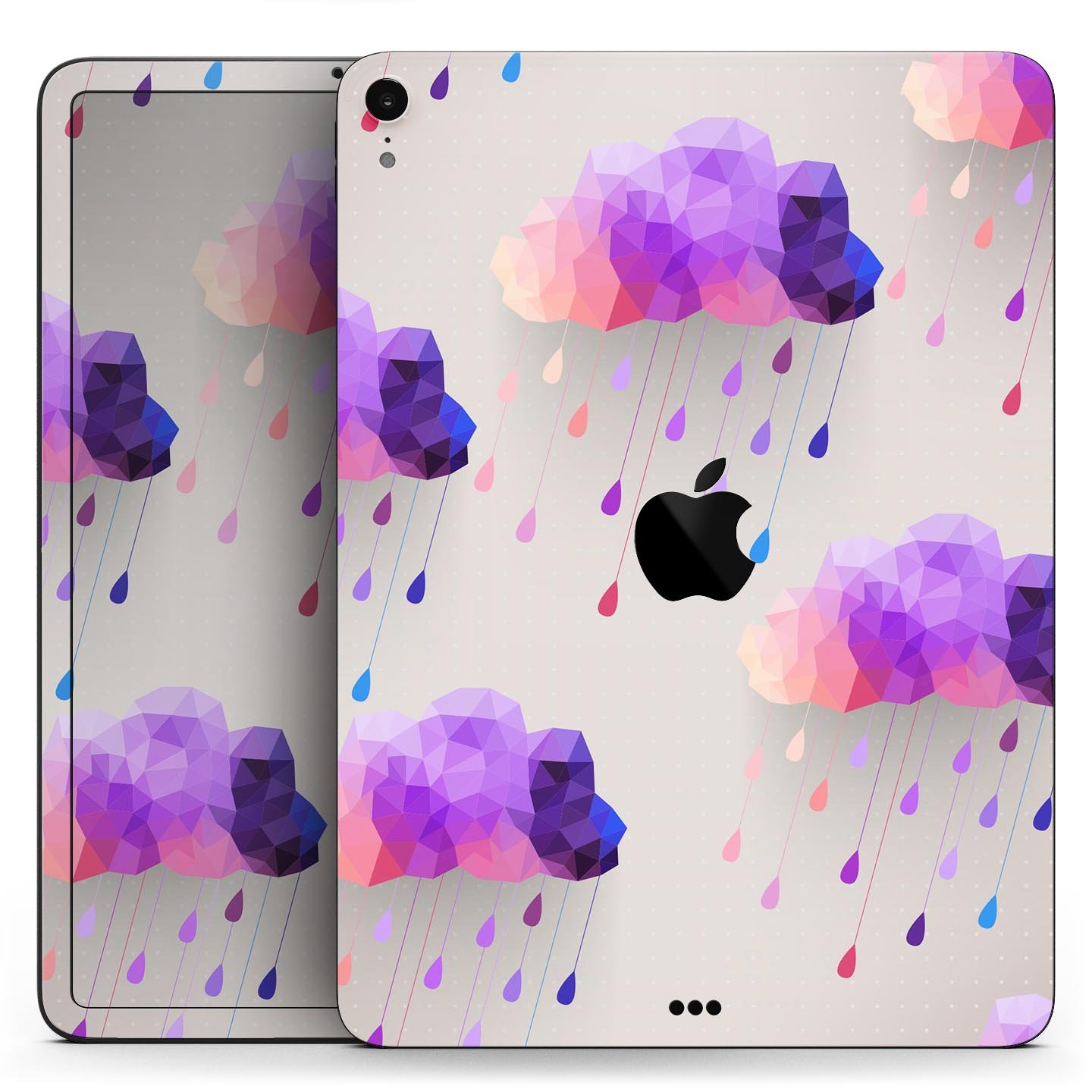Geometric Rain Clouds full body skin decal for Apple iPad Pro, showcasing a stylish design with vibrant colors and a smooth finish.