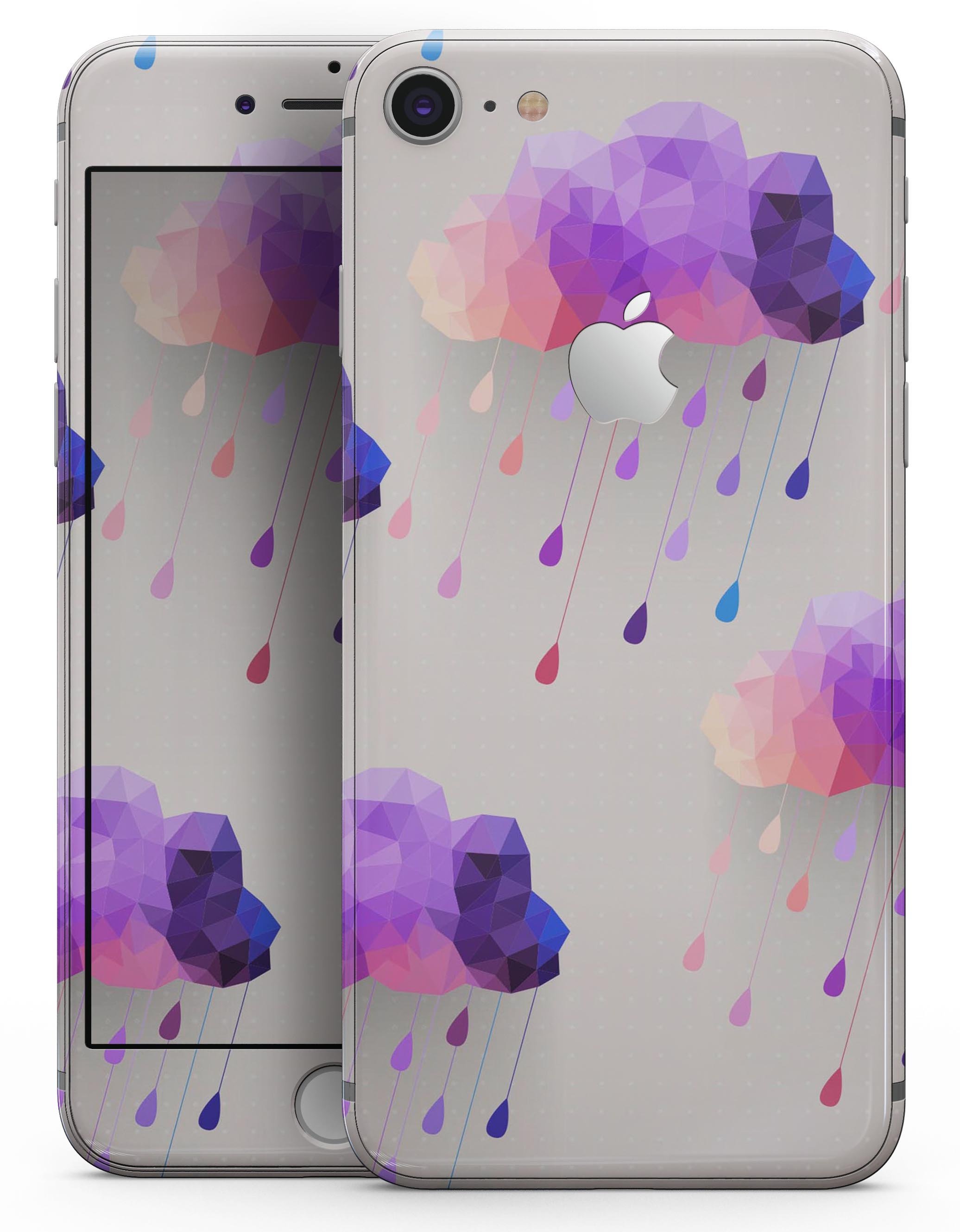 Geometric Rain Clouds skin for iPhone 8 and 8 Plus, showcasing vibrant colors and unique design.