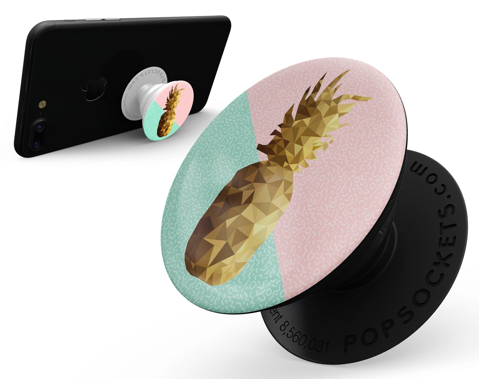 Geometric Summer Pineapple skin kit for PopSockets, showcasing vibrant pineapple design on premium vinyl.