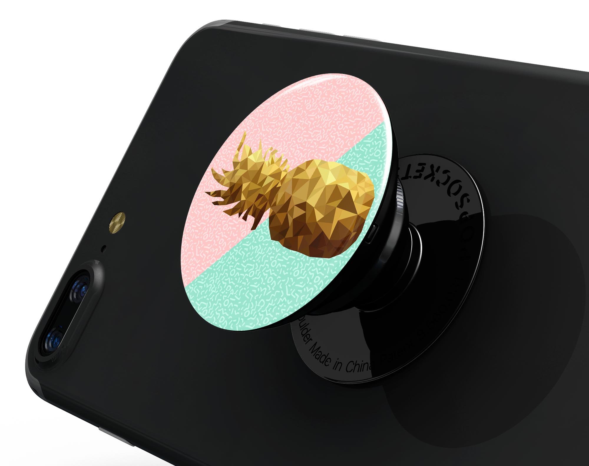 Geometric Summer Pineapple skin kit for PopSockets, showcasing vibrant pineapple design on premium vinyl.