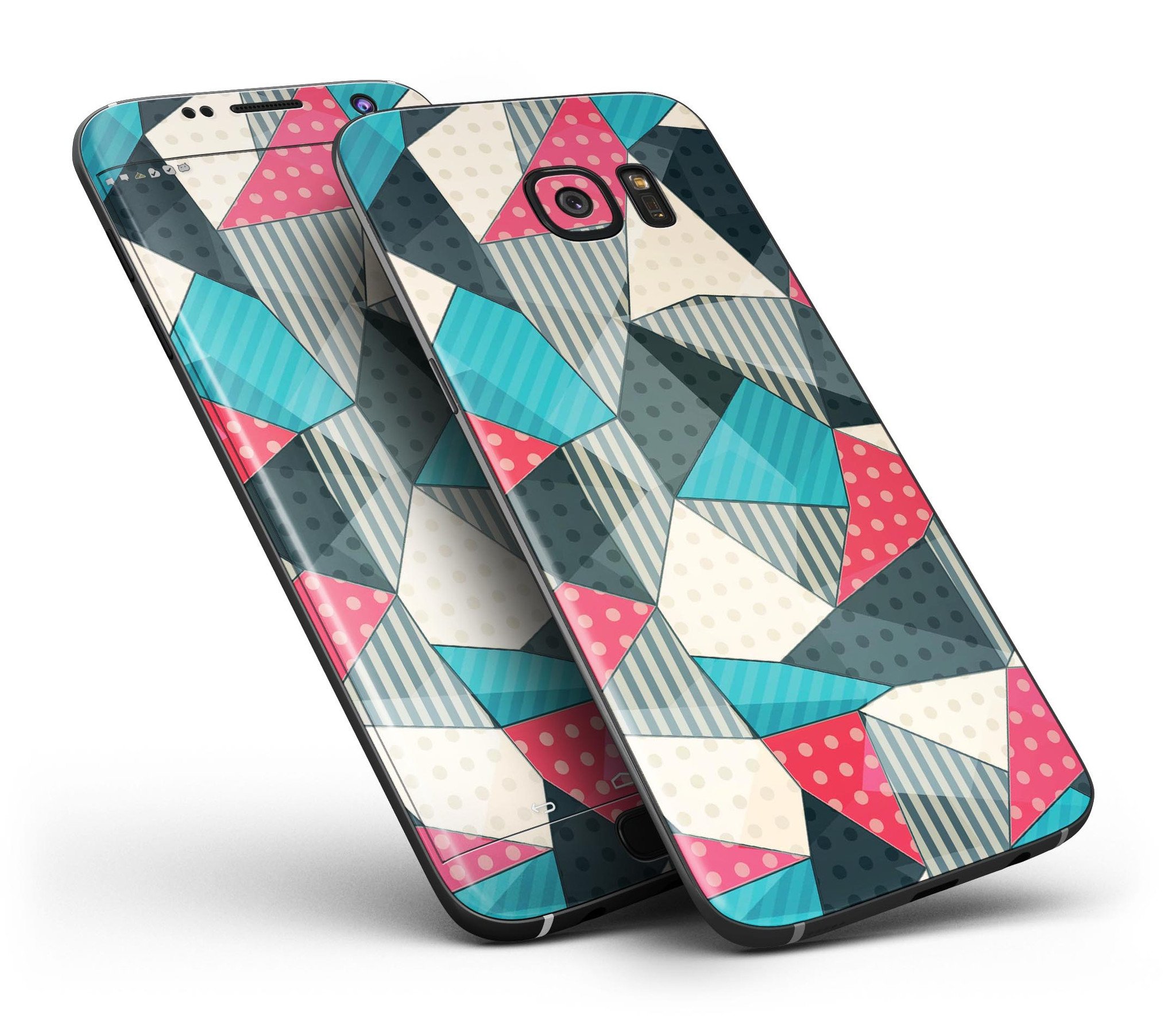 Geometry and Polkadots Full Body Skin-Kit for Samsung Galaxy S7, showcasing vibrant polka dot design and premium vinyl material.