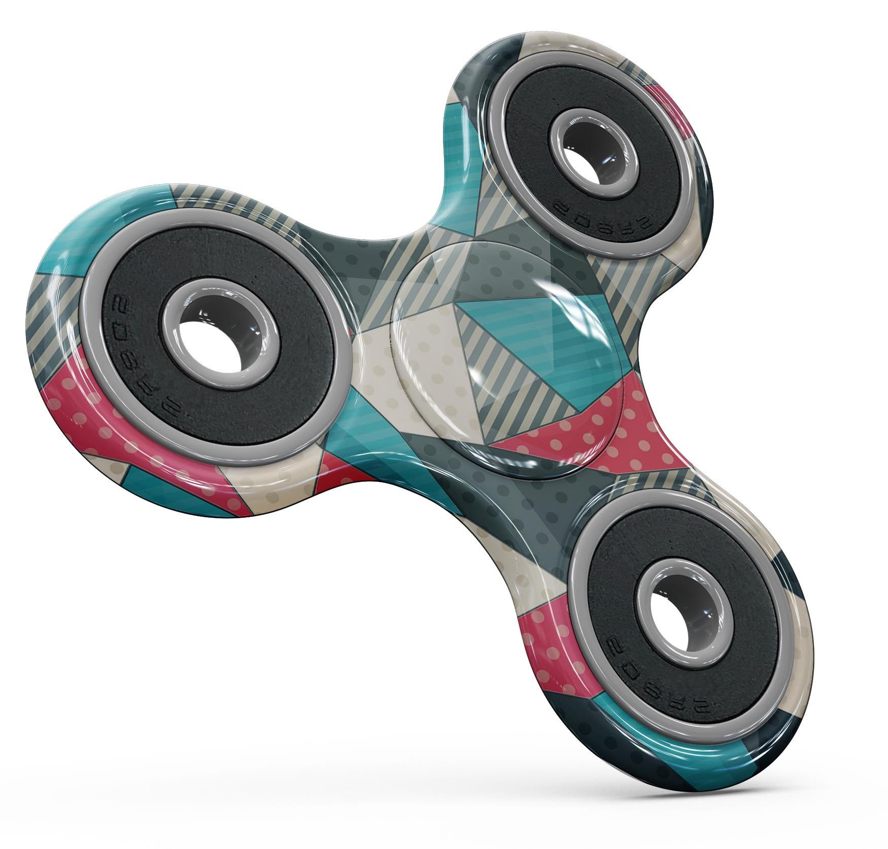 Geometry and Polkadots Full-Body Fidget Spinner Skin-Kit showcasing vibrant patterns and premium vinyl material.